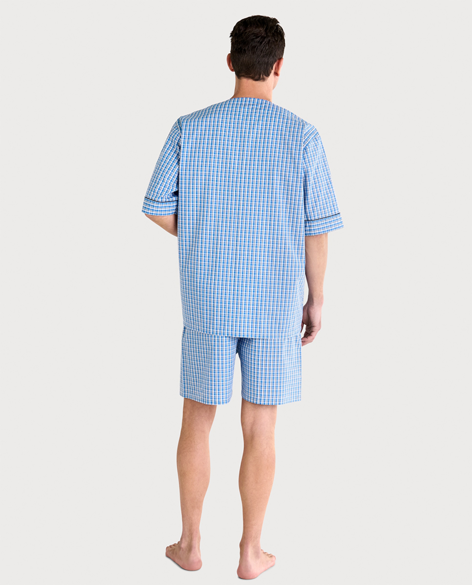 Pijama de Tecido Curto sem Gola Azul-2