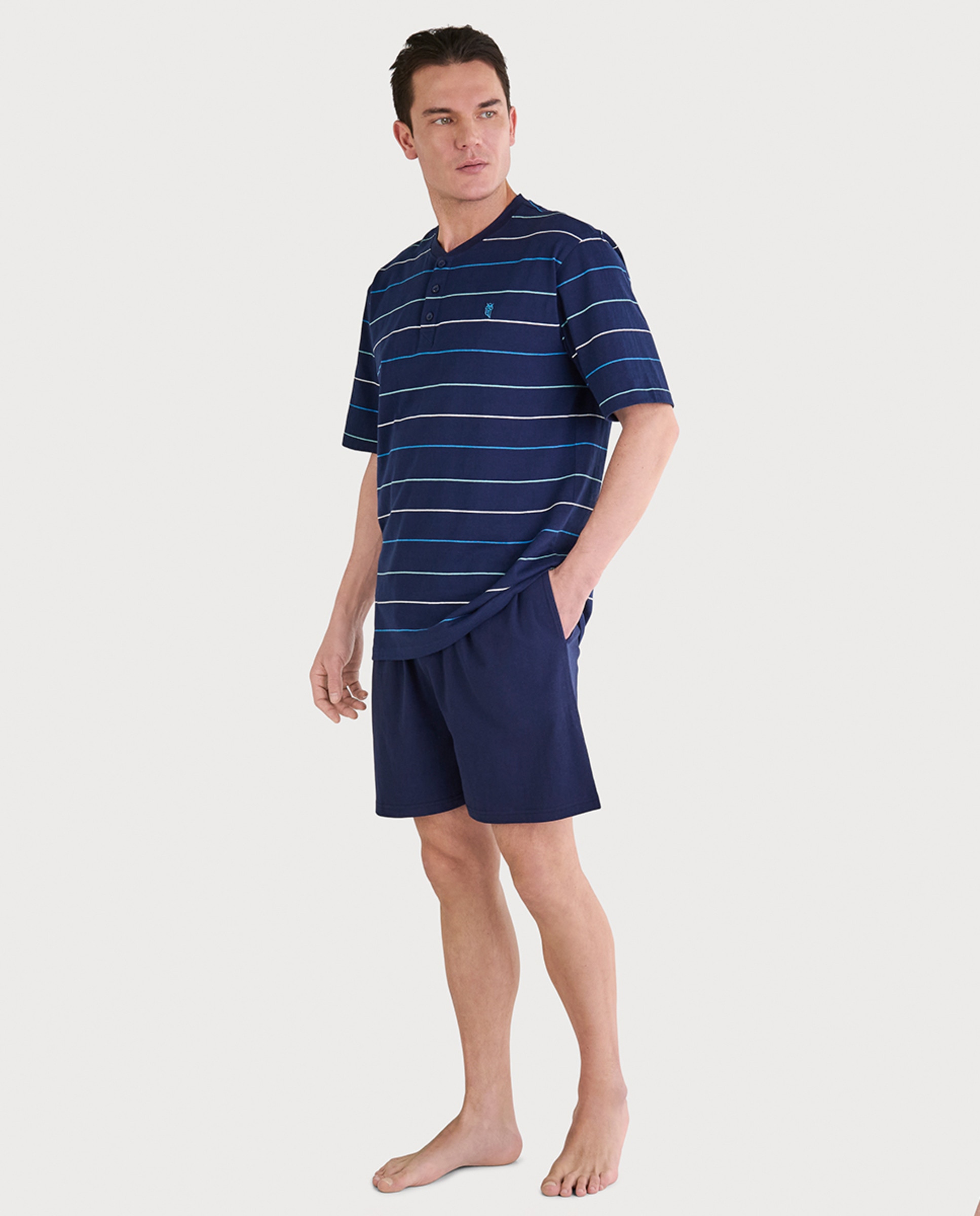 Pijama de Malha Curto com Carcela Azul-marinho-1