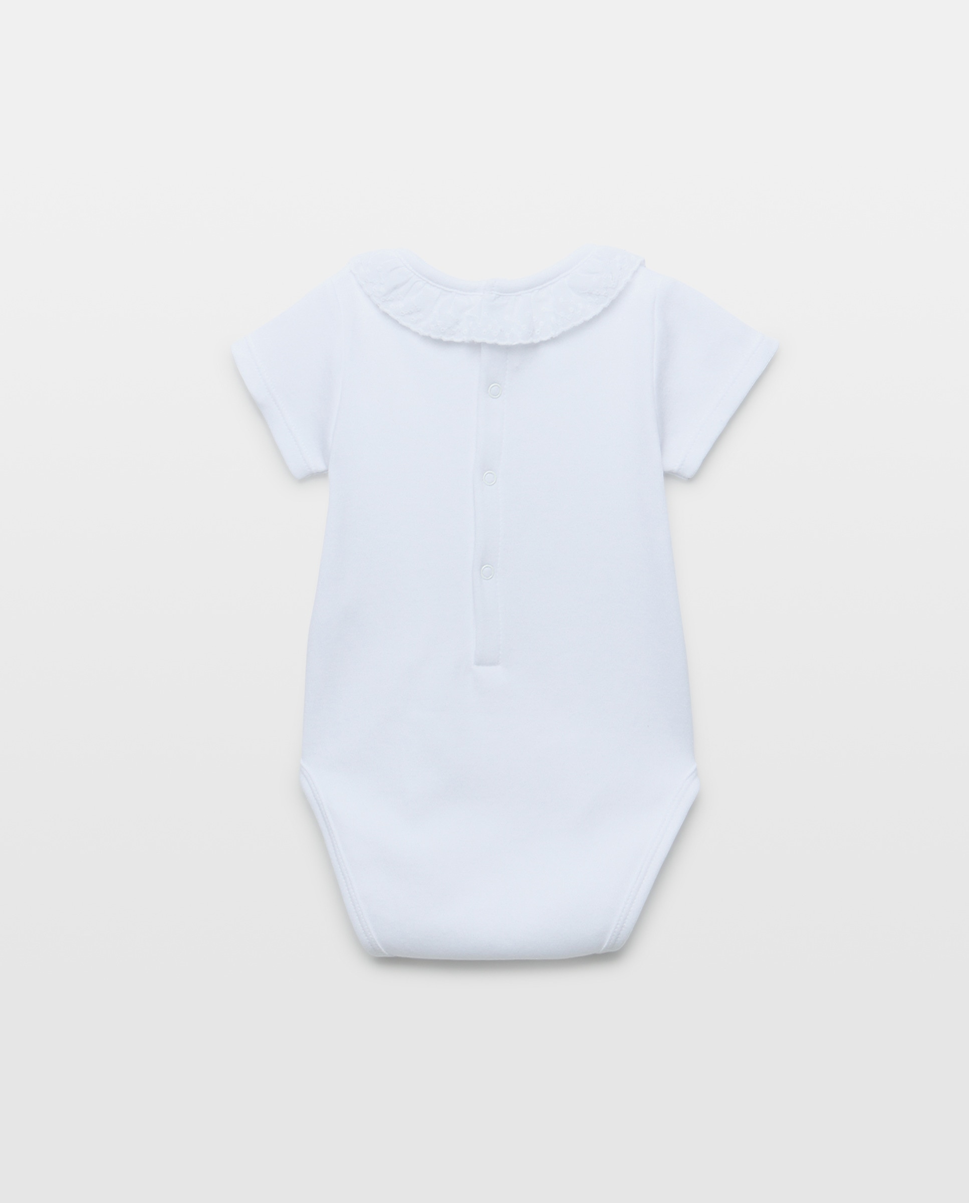 Body de Manga Curta de Bebé com Renda Branco-2