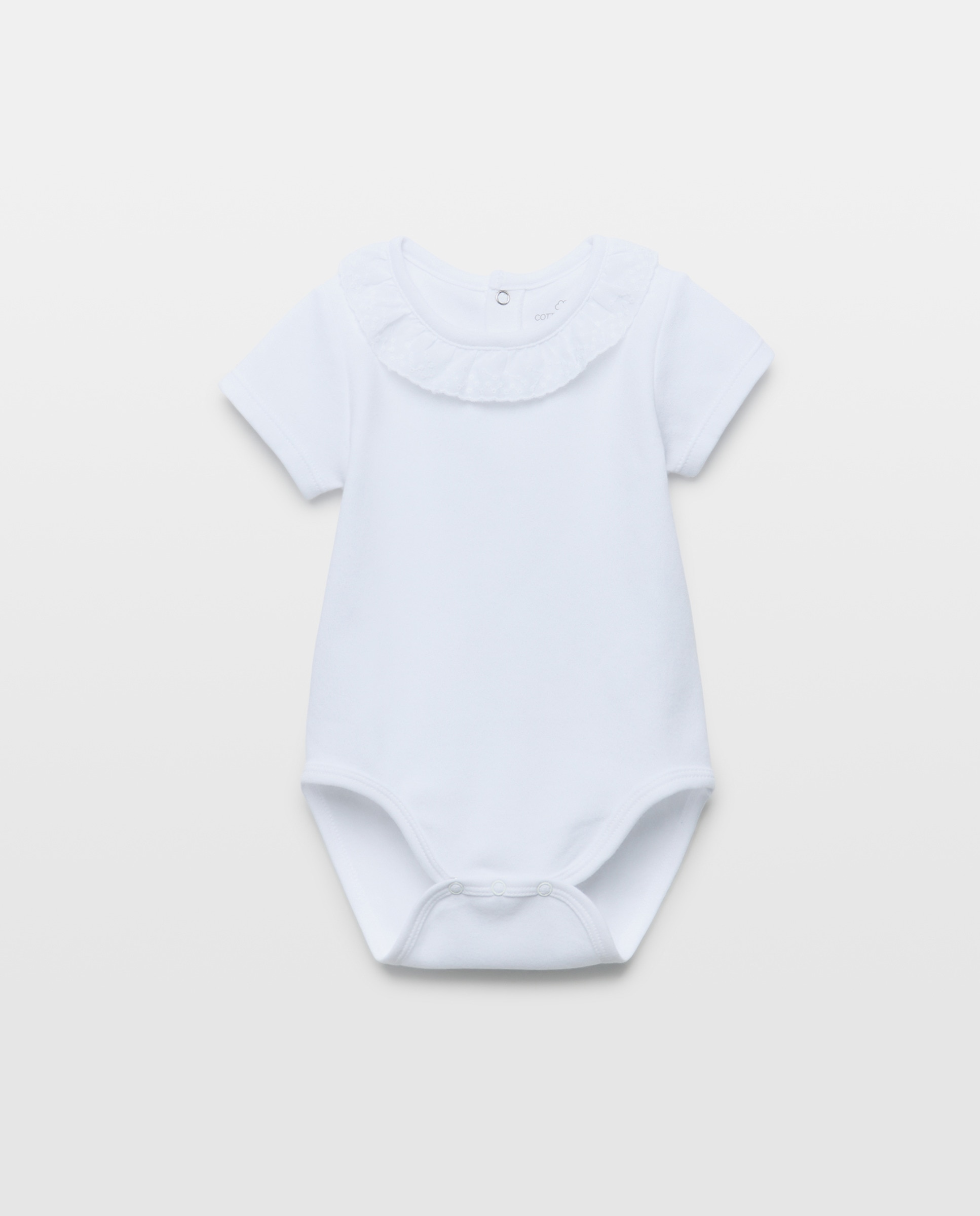 Body de Manga Curta de Bebé com Renda Branco-1