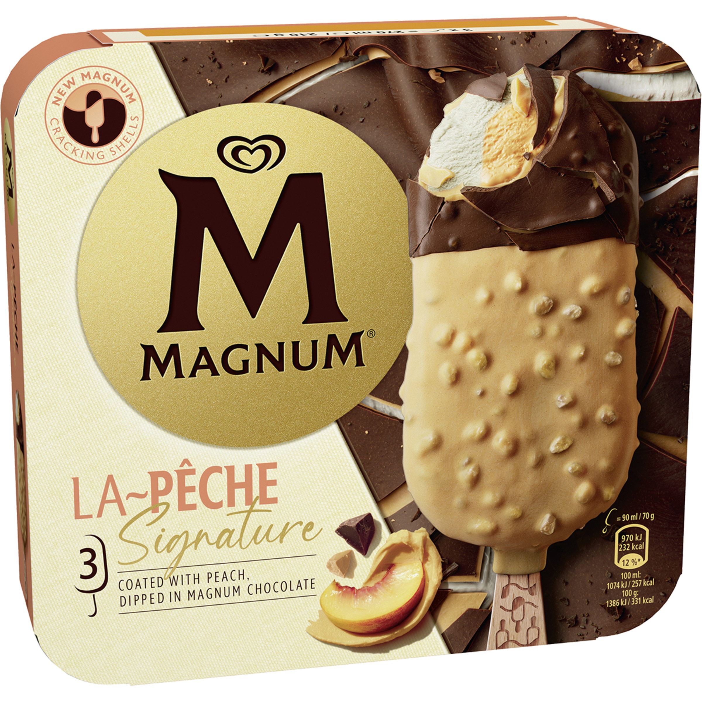 Signature La Peche helado sabor pomelo con trocitos caramelo sabor melocotón 3 unidades estuche 270 ml