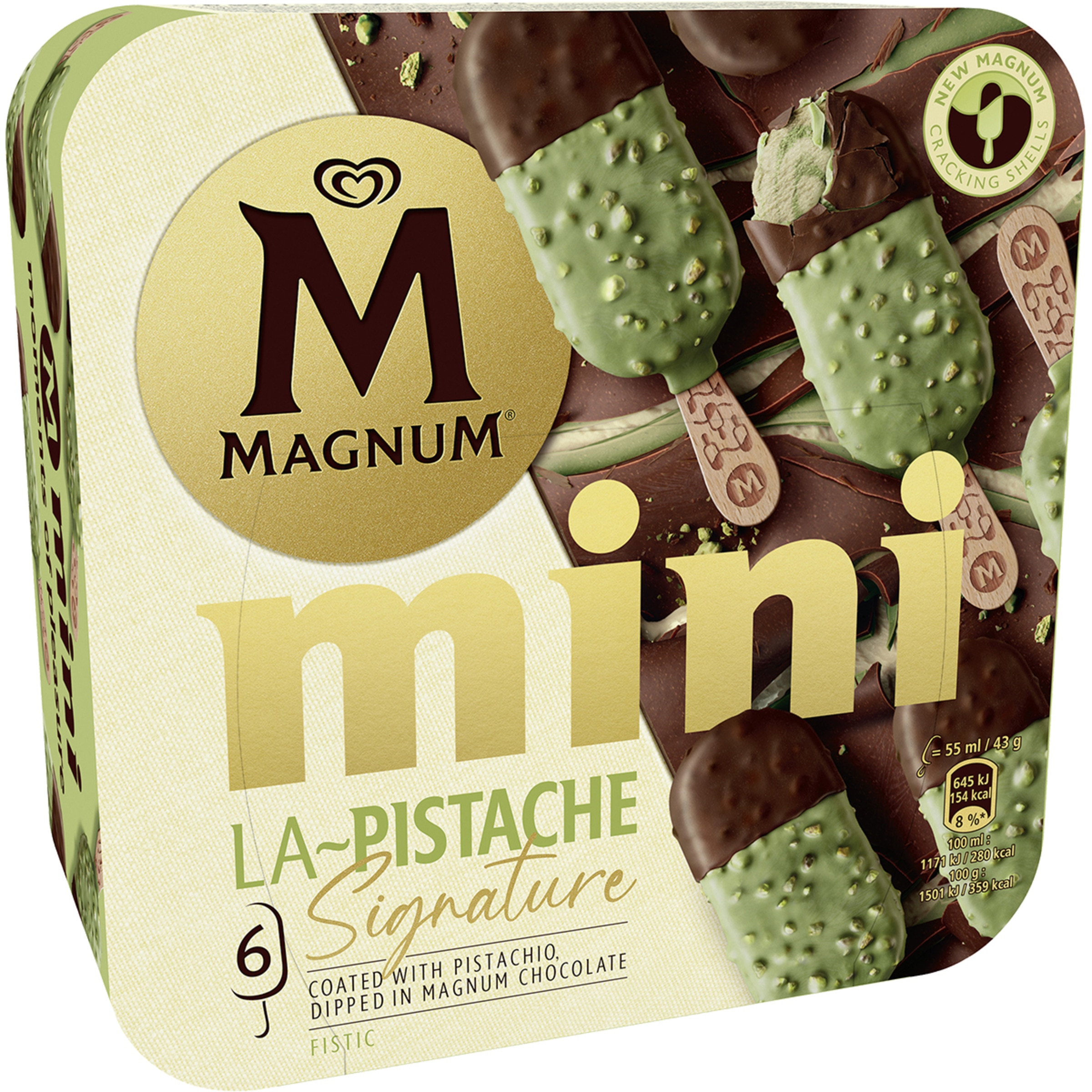 Mini La Pistache Signature bombón helado con pistacho y chocolate 6 unidades estuche 330 ml