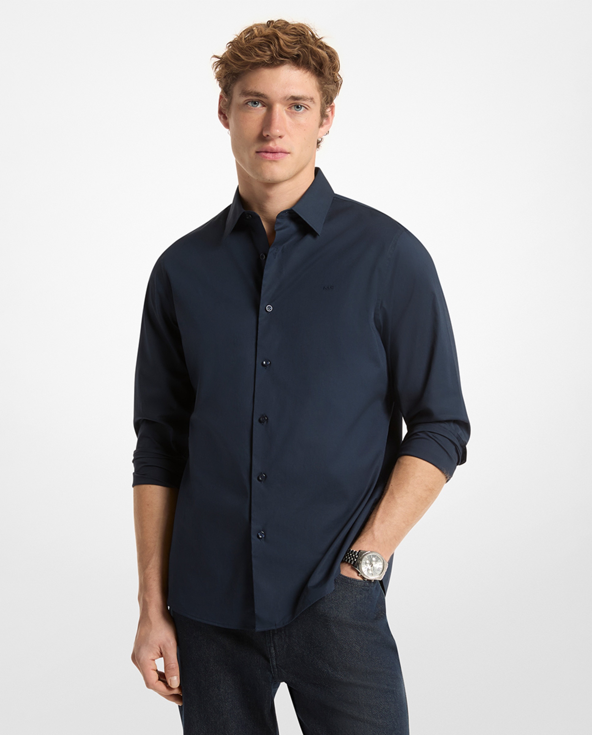 Imagem 0 de Camisa de Algodão Lisa com Logótipo Bordado - Branco