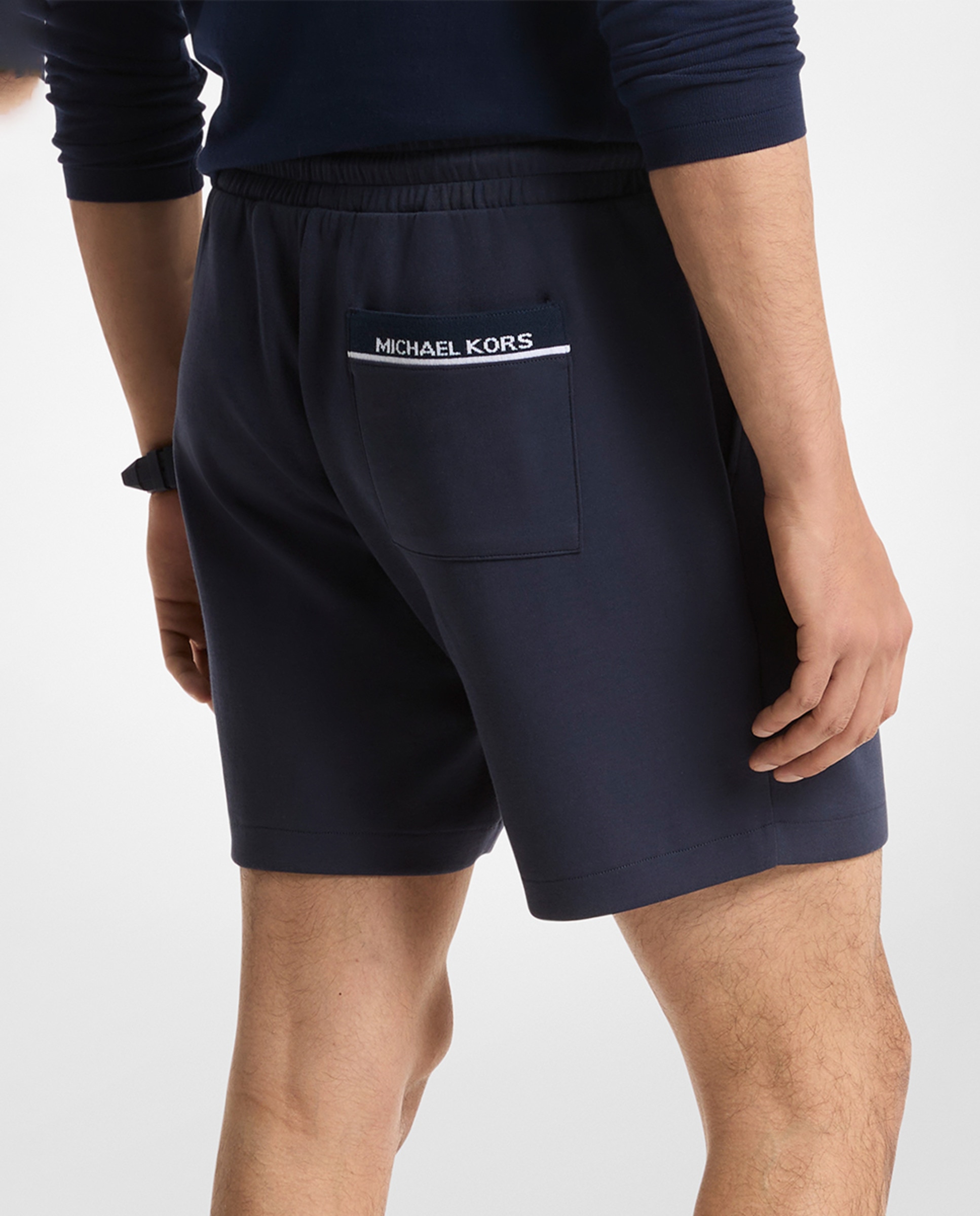 Bermudas de Fato de Treino em Algodão Liso com Bolso Traseiro Azul-marinho-2