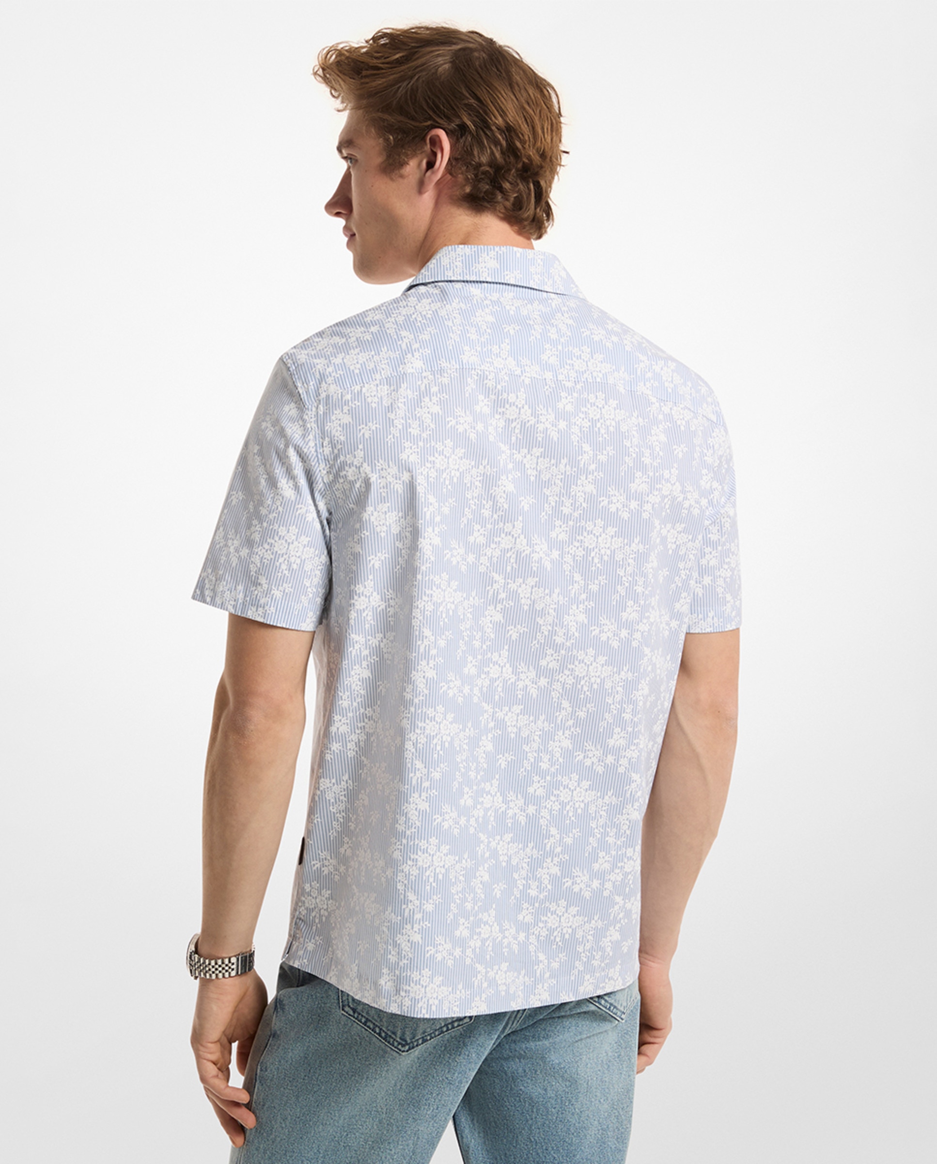 Camisa de Manga Curta com Estampado Floral Azul-claro-2