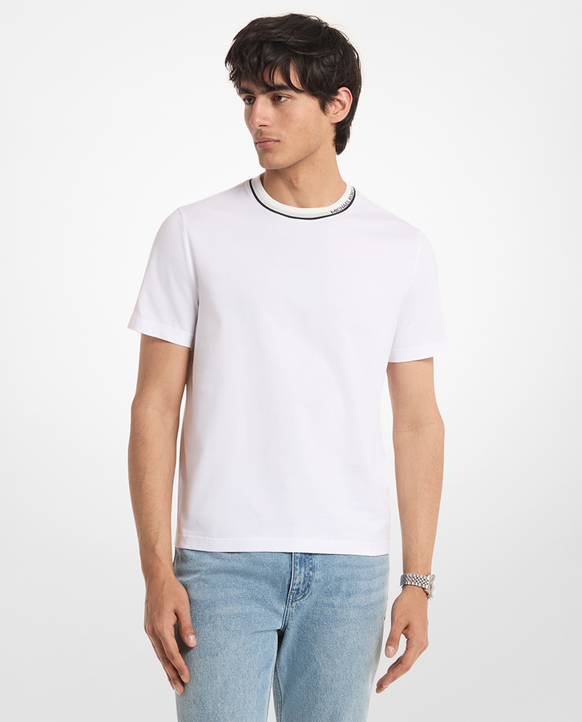 Imagem 0 de T-shirt de Manga Curta com Vivos em Contraste e Detalhe da Marca na Lateral da Gola