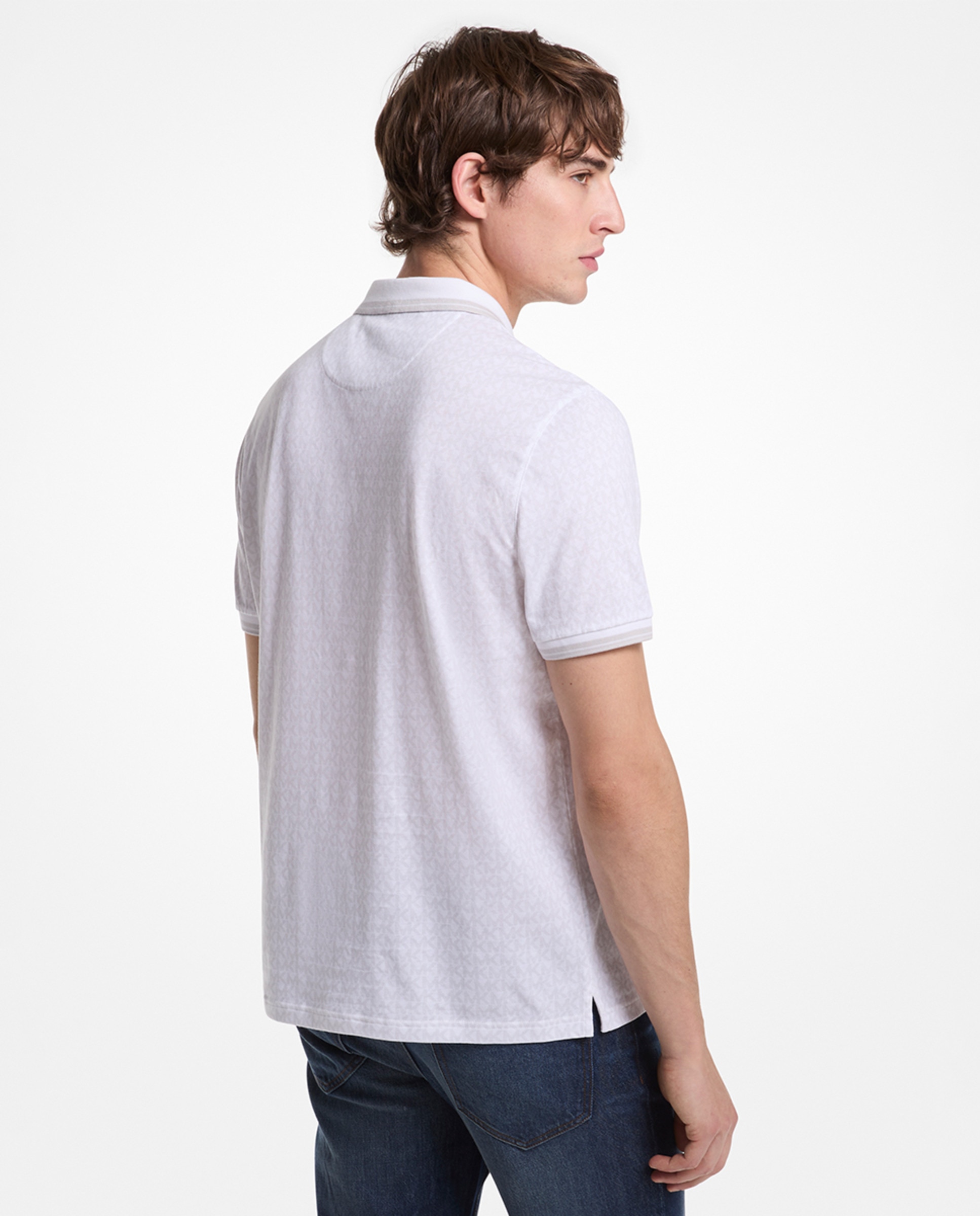 Polo de Manga Curta com Estampado de Logótipos Branco-2