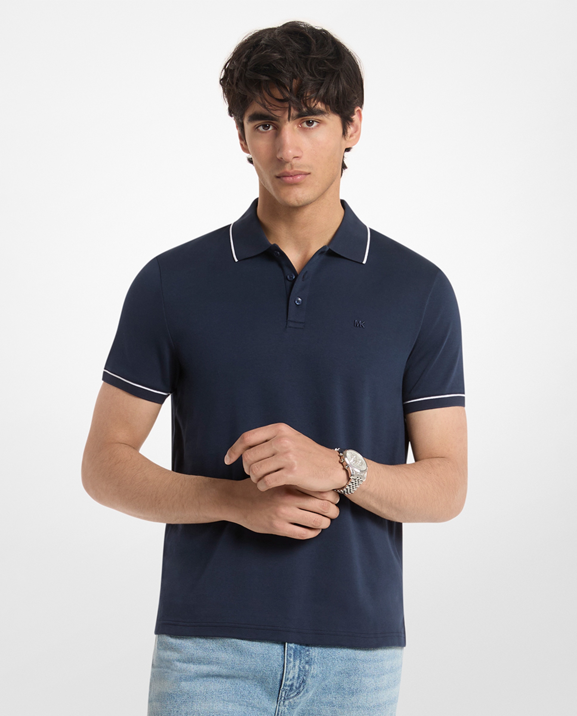 Imagem 0 de Polo de Manga Curta em Interlock com Vivos em Contraste no Colarinho e Mangas