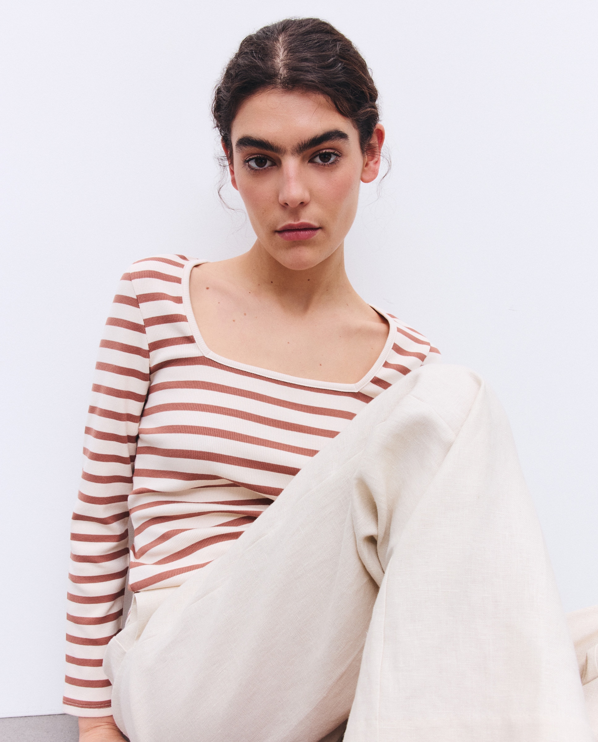 Camisola às riscas com manga comprida 770 Terracota-4