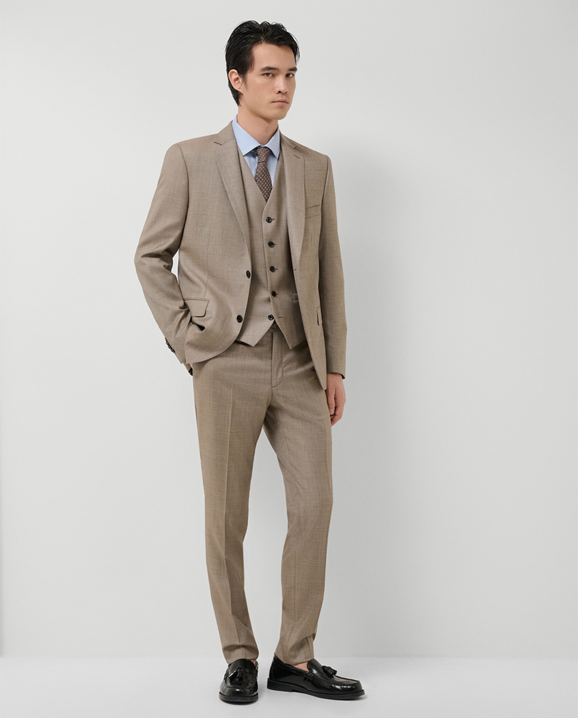 Fato Slim Fit Half Canvas com Falso Liso Castanho-claro-4