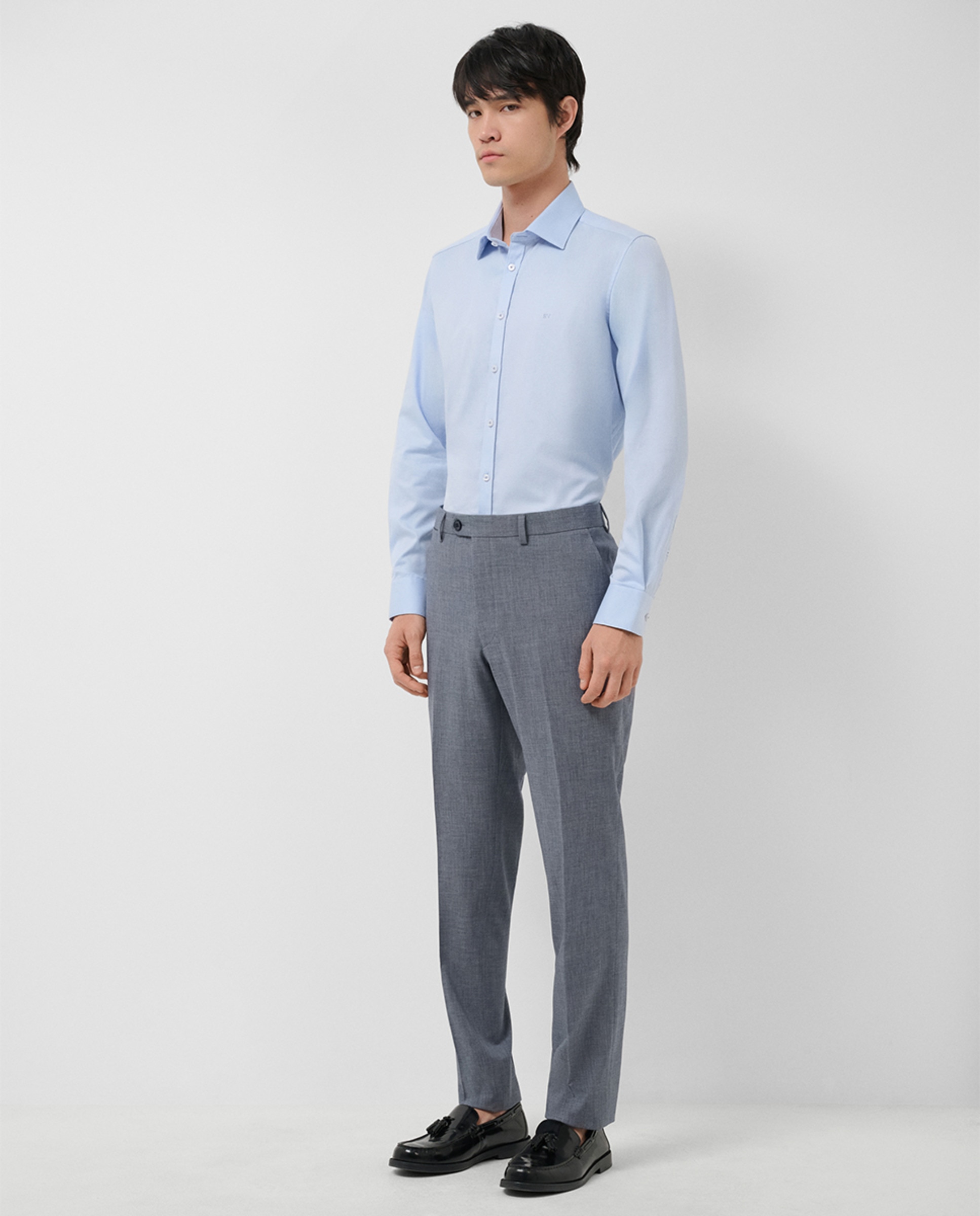 Camisa Casual Slim Fit com Micro Estrutura Azul-4