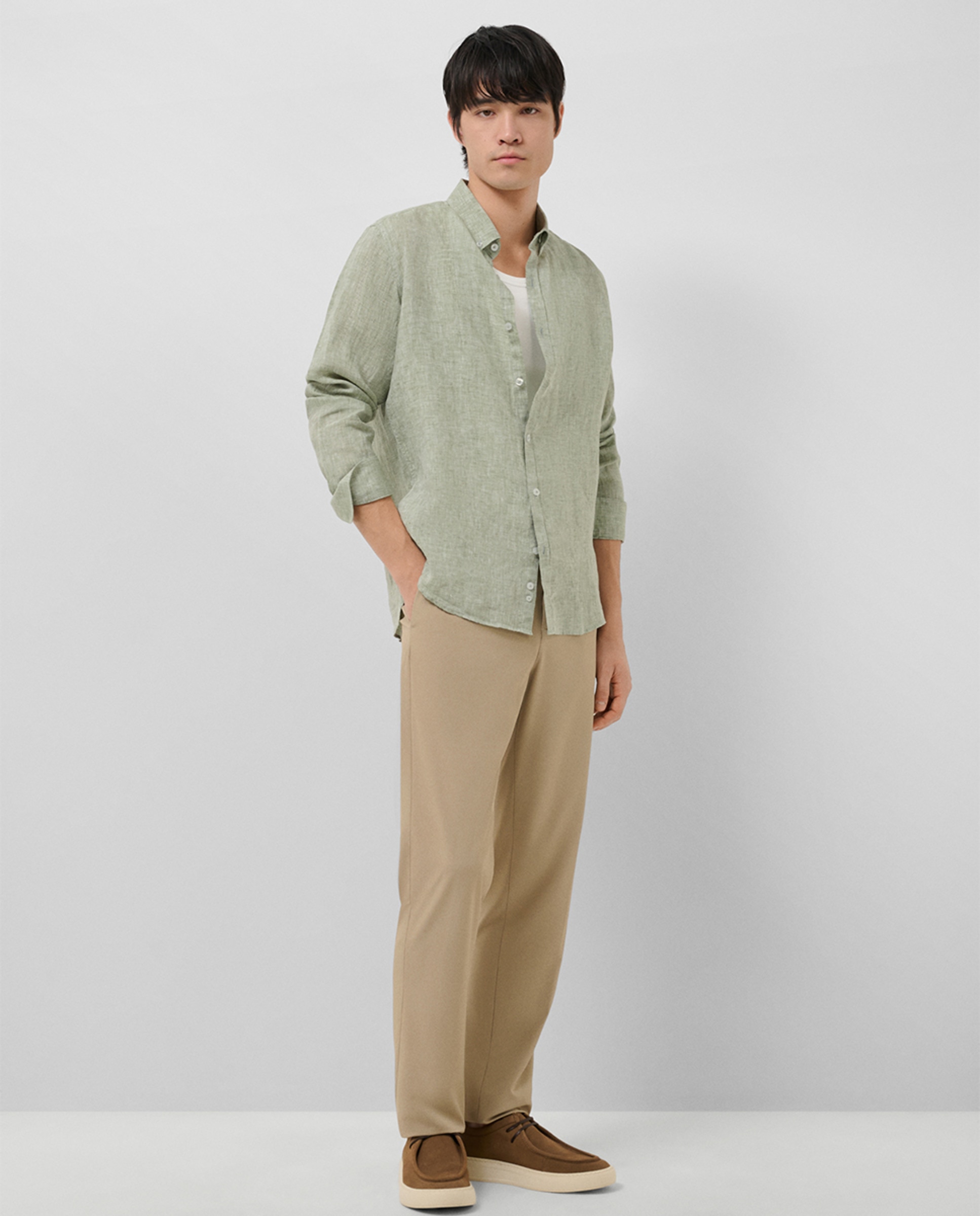Camisa Casual Regular Fit de Linho Caqui-4