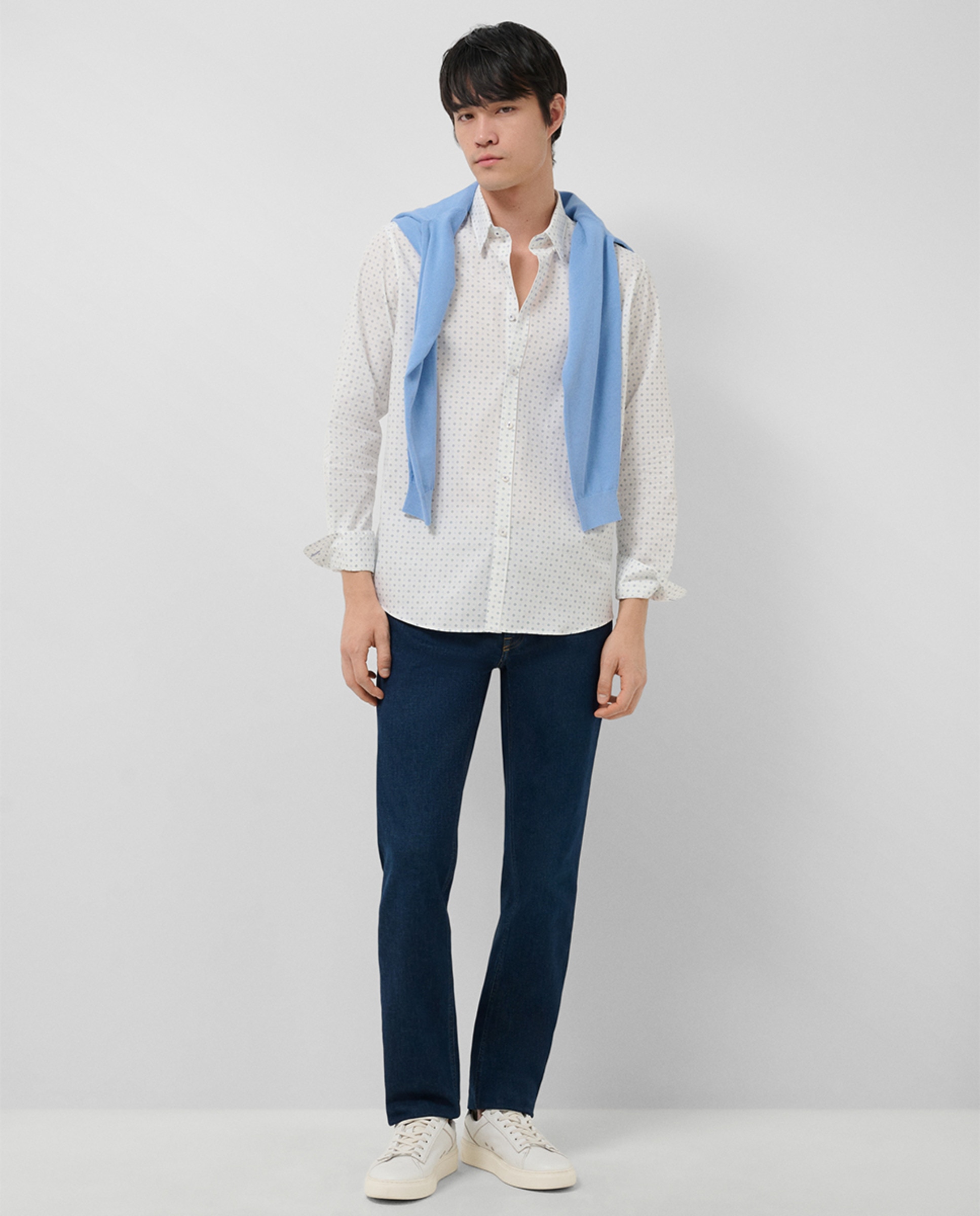 Camisa Casual Regular Fit com Estampado Geométrico Azul-índigo-4