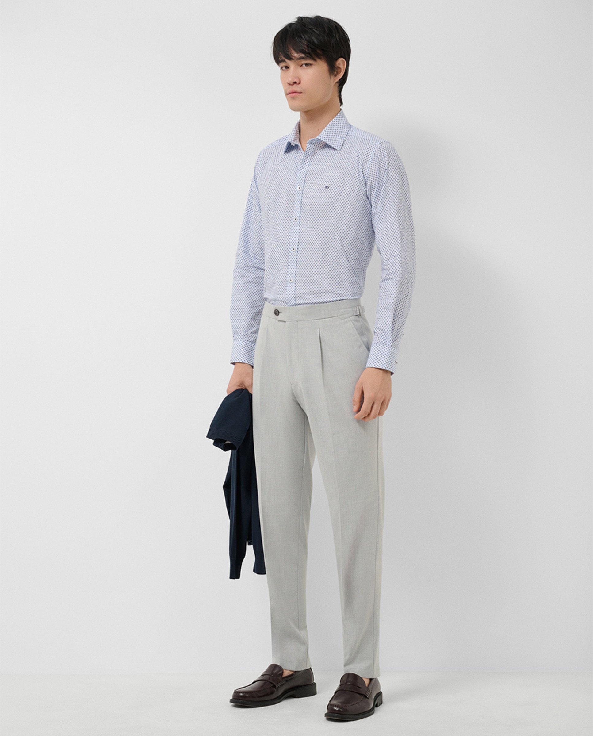 Camisa Casual Regular Fit com Estampado Geométrico Azul-índigo-4