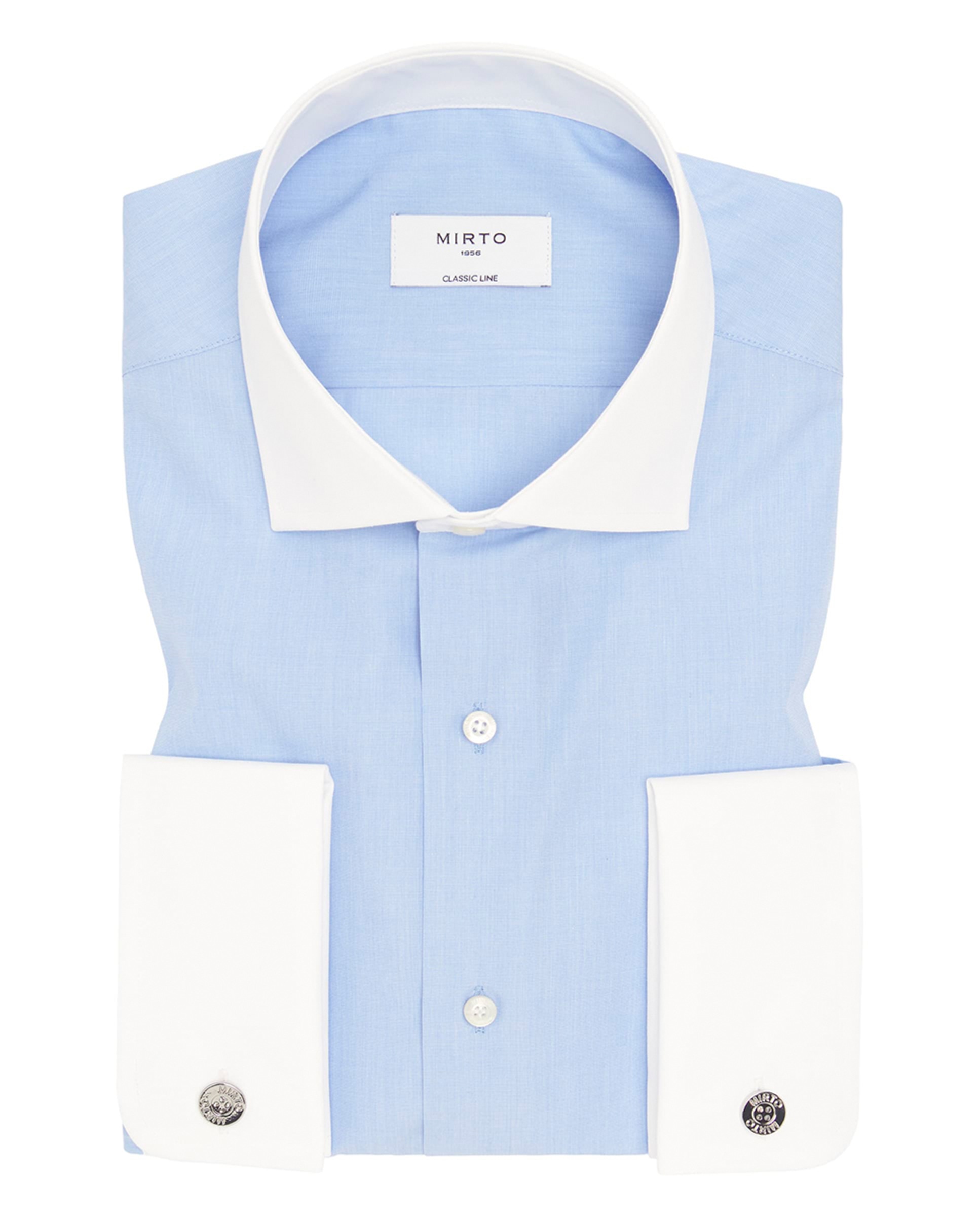 Camisa Clássica com Gola e Punho Duplo - Branco Azul-3