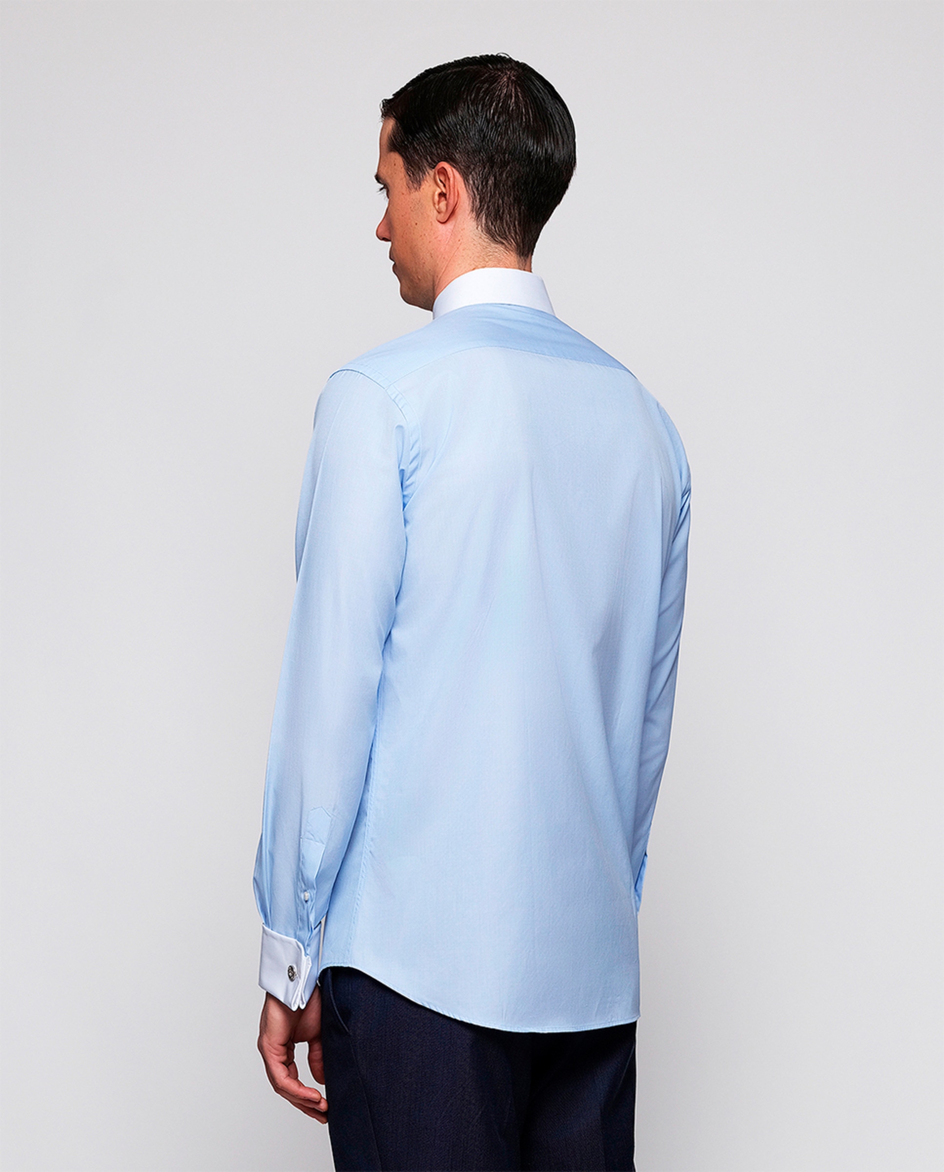 Camisa Clássica com Gola e Punho Duplo - Branco Azul-2