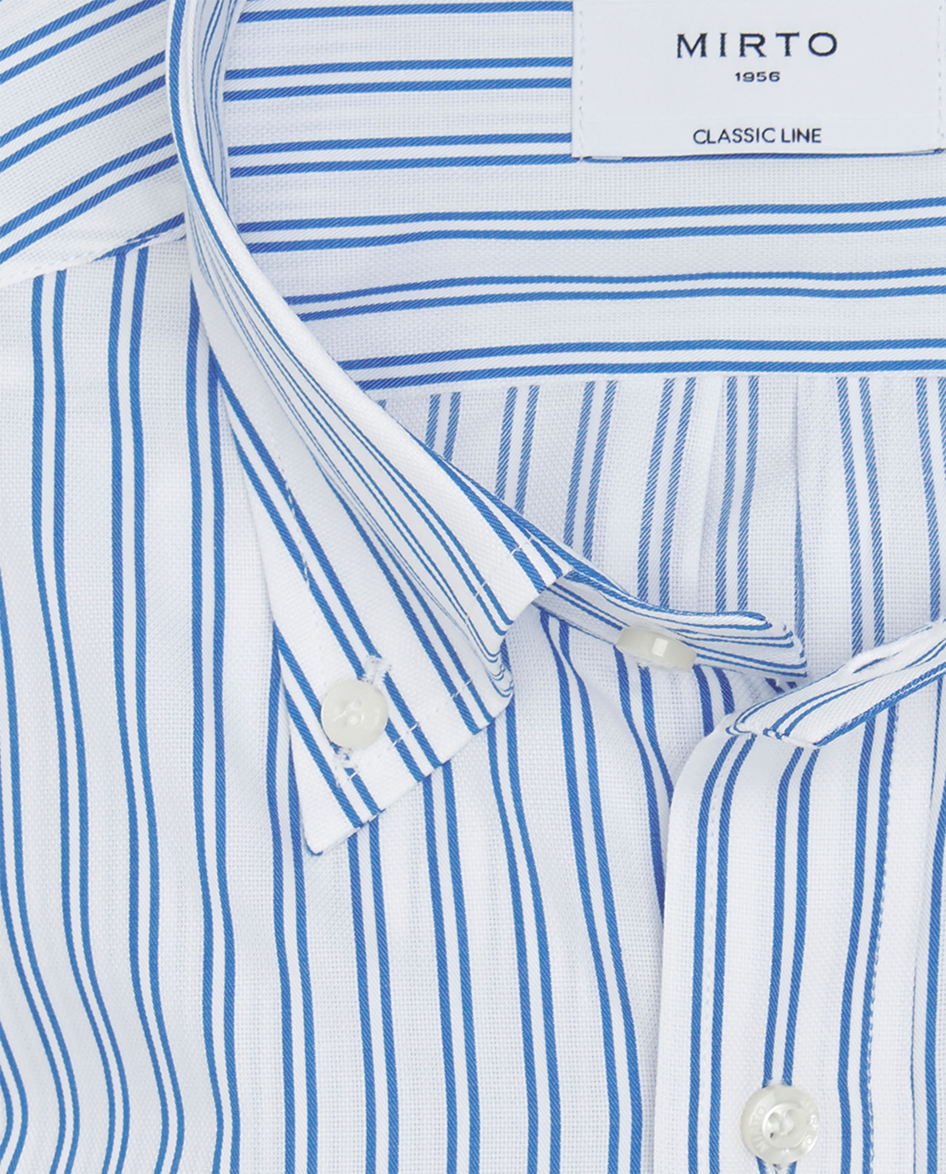 Camisa Clássica às Riscas com Colarinho com Botões Azul-4