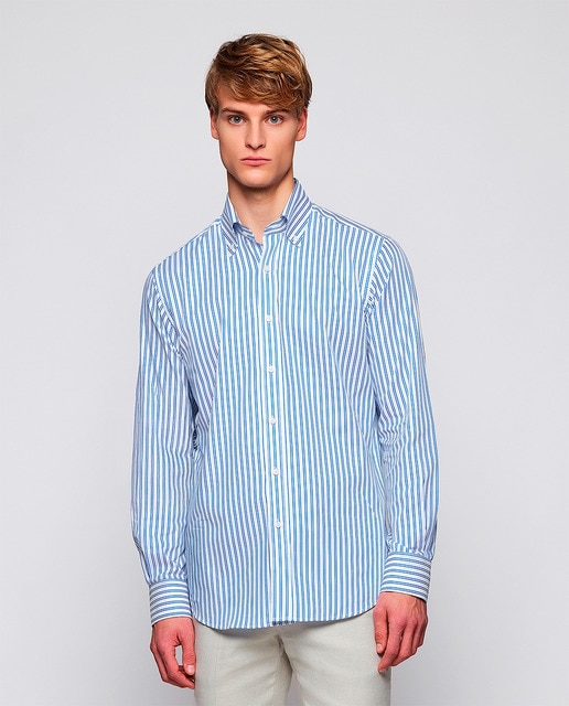 Imagem 0 de Camisa Clássica às Riscas com Colarinho com Botões