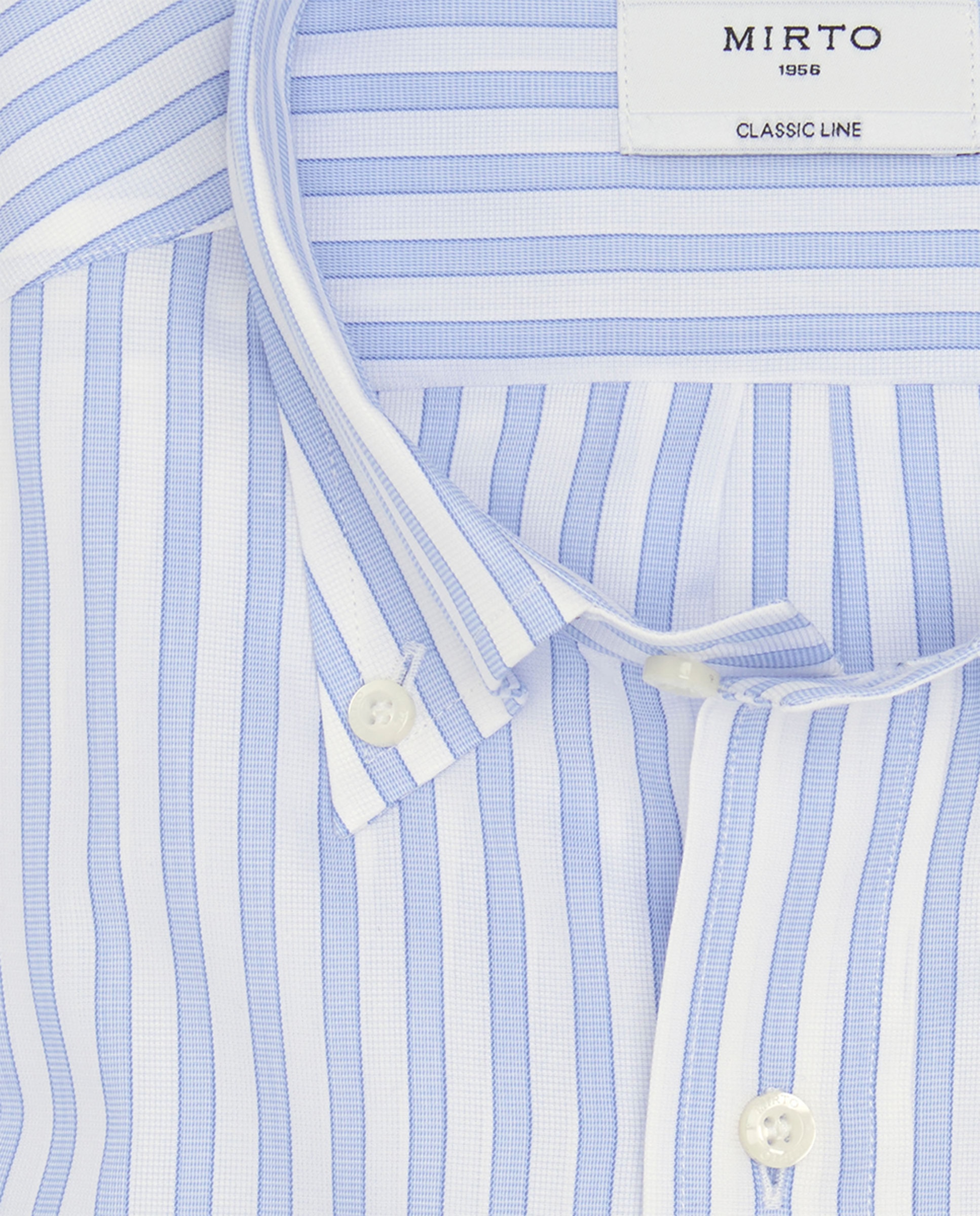 Camisa Clássica às Riscas com Colarinho com Botões Azul-claro-4