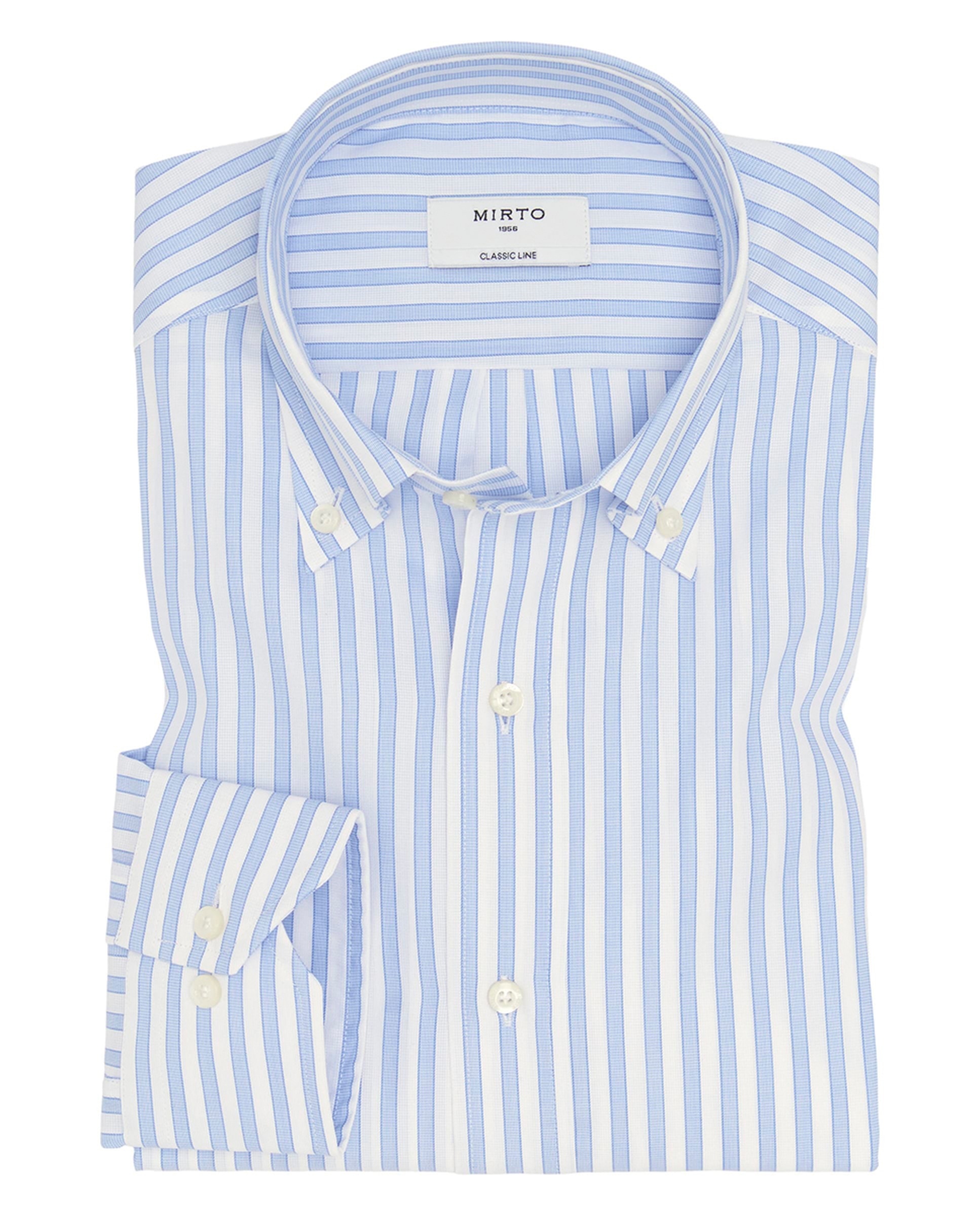 Camisa Clássica às Riscas com Colarinho com Botões Azul-claro-3