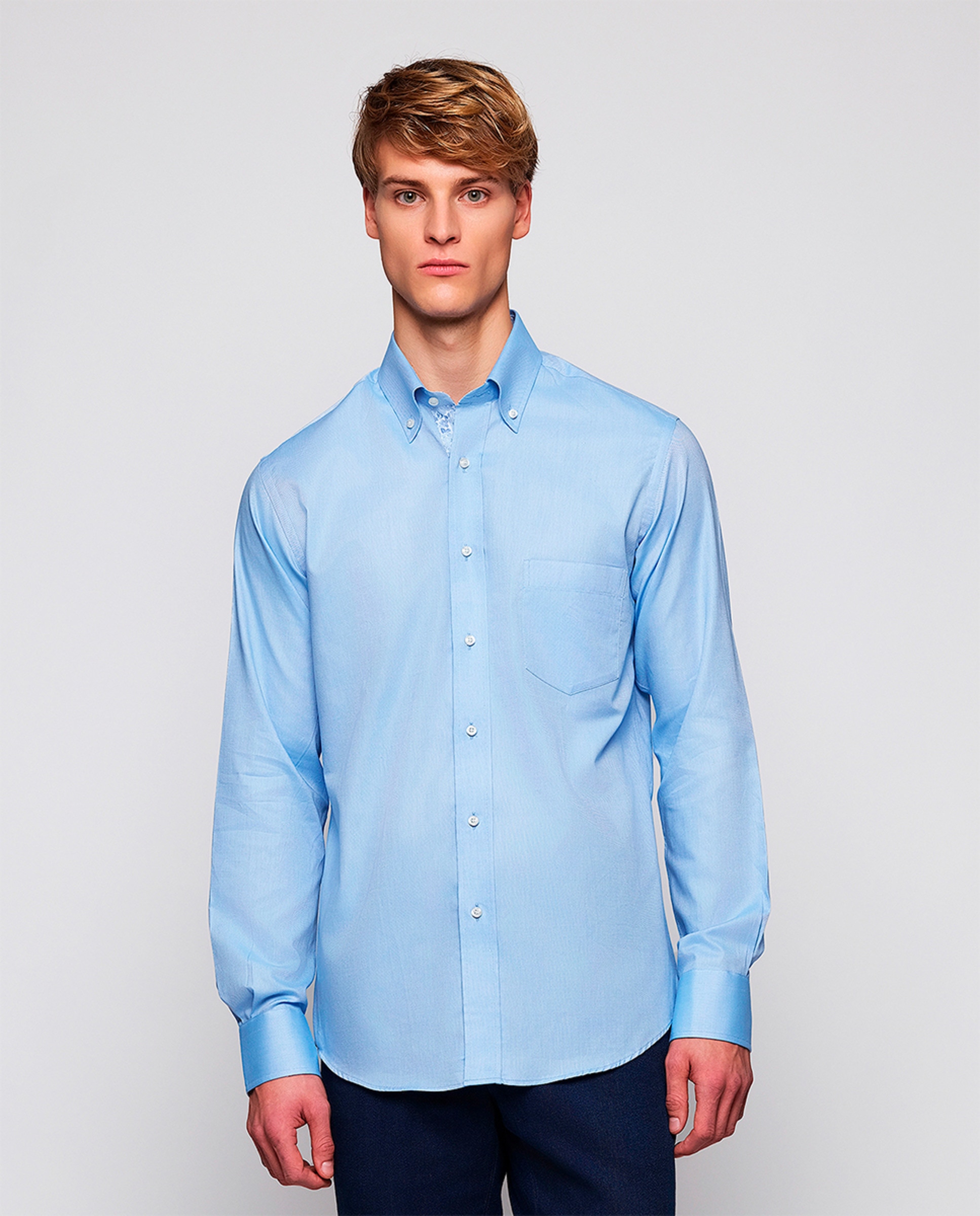 Camisa Casual de Manga Comprida Pinpoint Azul-1