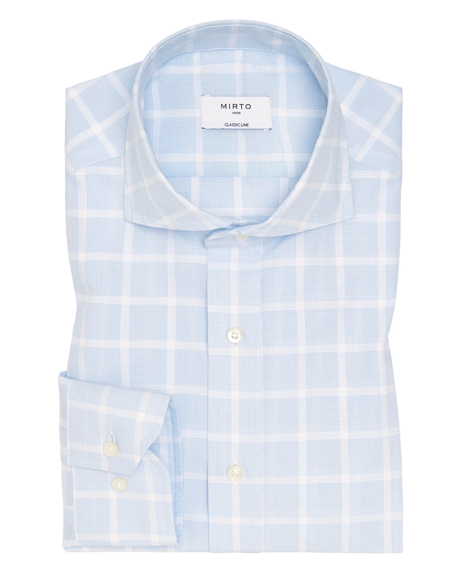 Camisa Casual de Manga Comprida aos Quadrados em Relevo Azul-claro-3