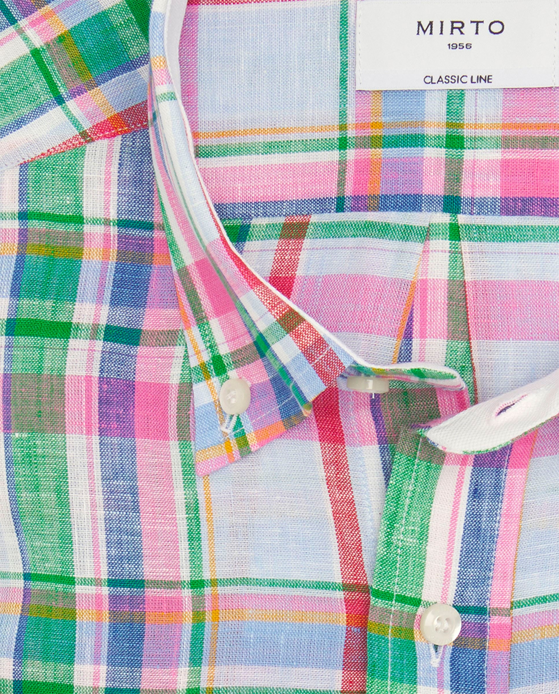 Camisa Casual de Manga Comprida e aos Quadrados Rosa-4