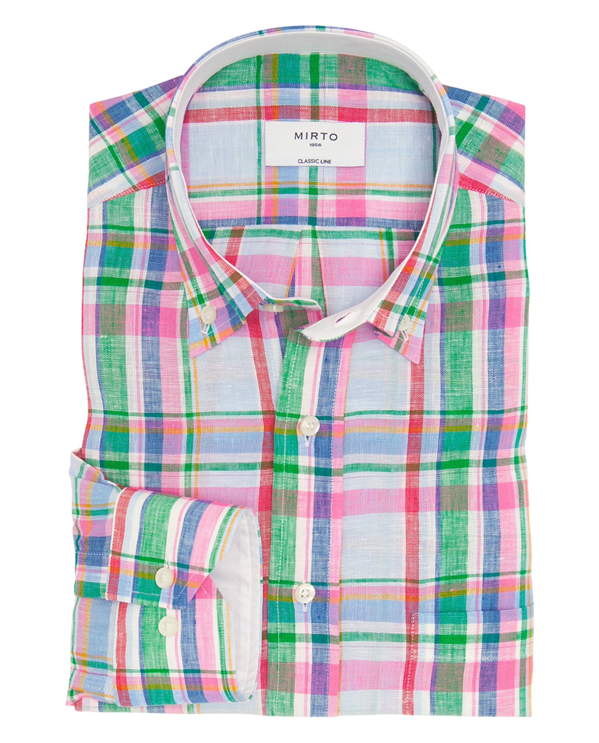 Camisa Casual de Manga Comprida e aos Quadrados Rosa-3