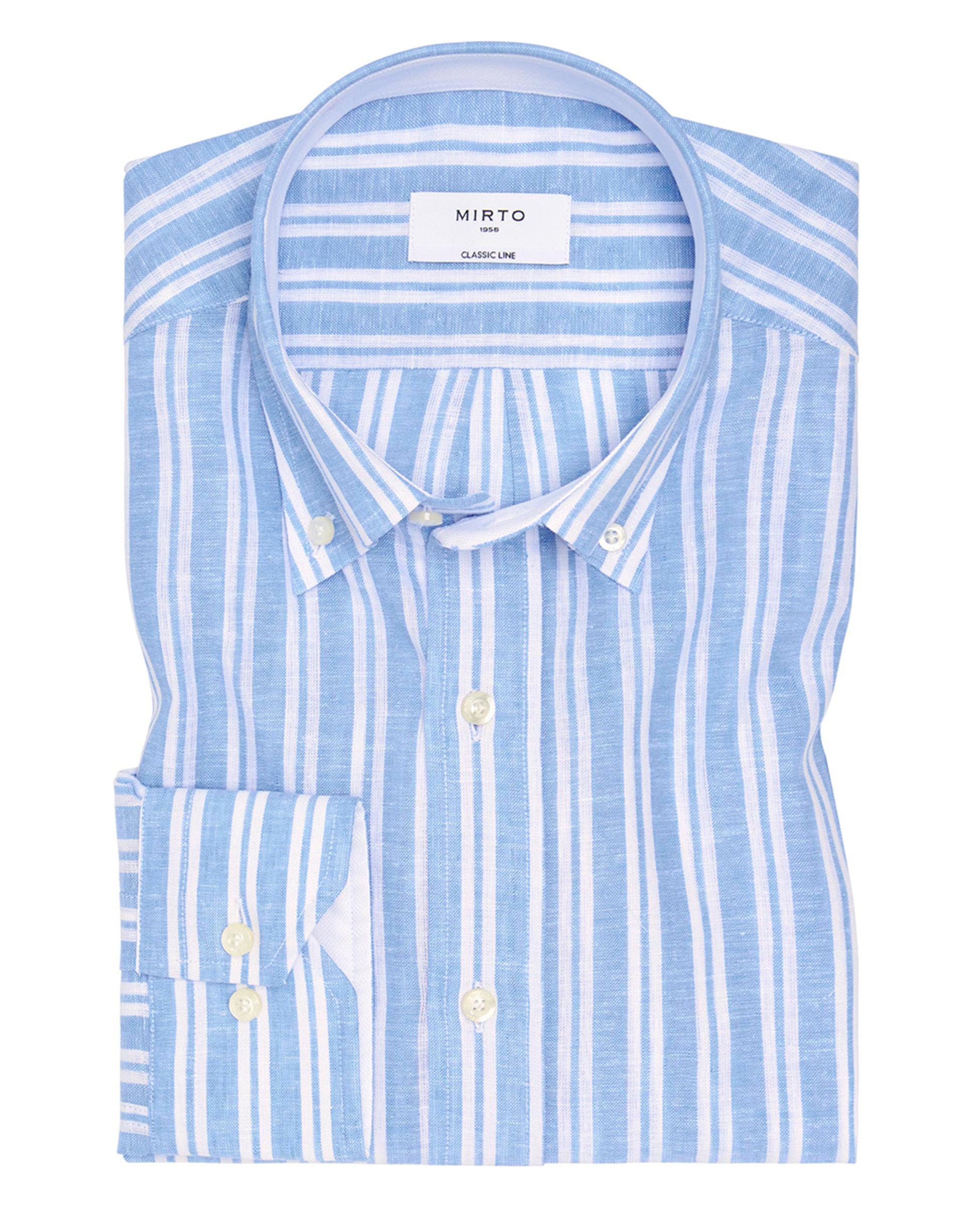 Camisa Casual às Riscas com Manga Comprida Azul-claro-3