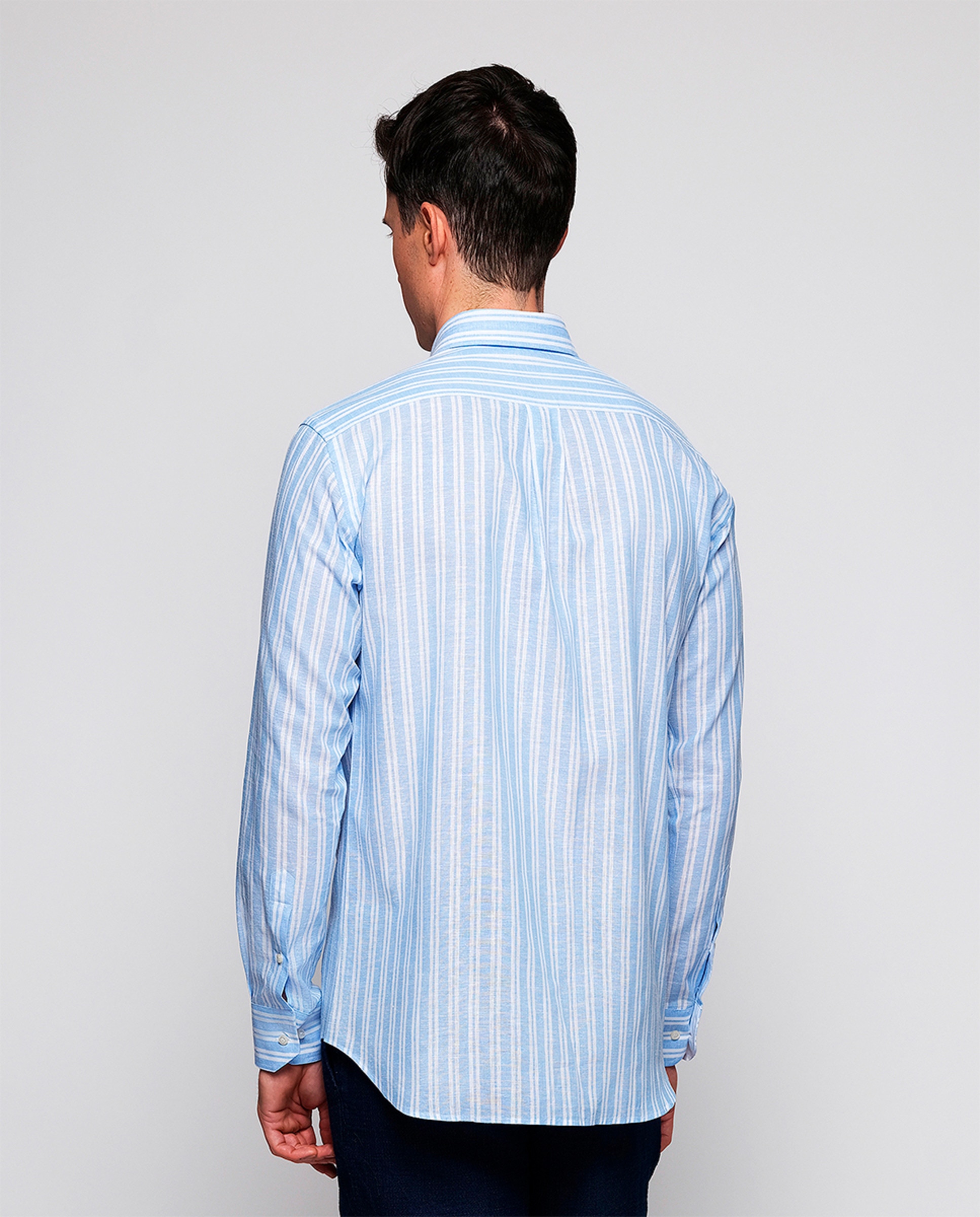 Camisa Casual às Riscas com Manga Comprida Azul-claro-2