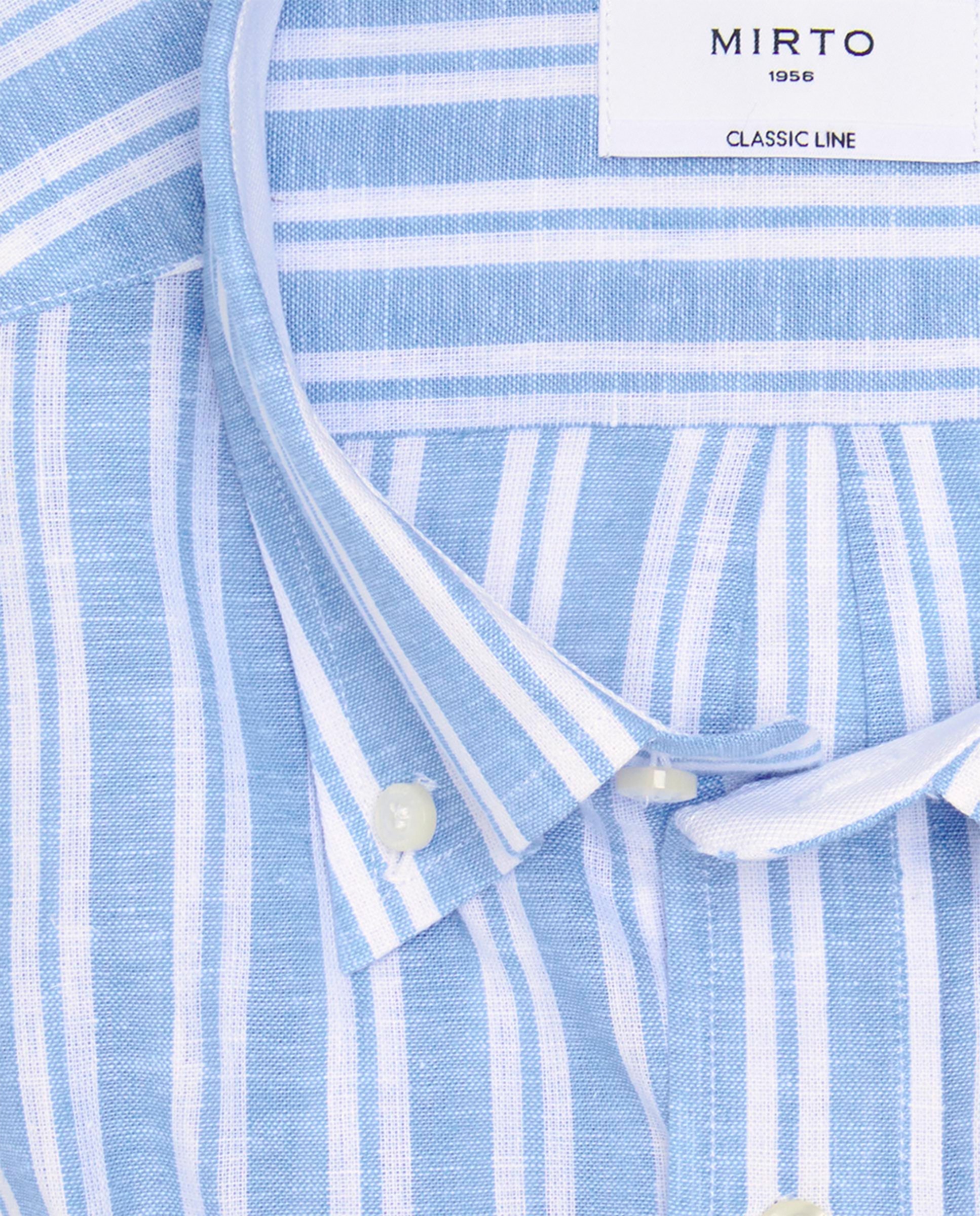 Camisa Casual às Riscas com Manga Comprida Azul-claro-4