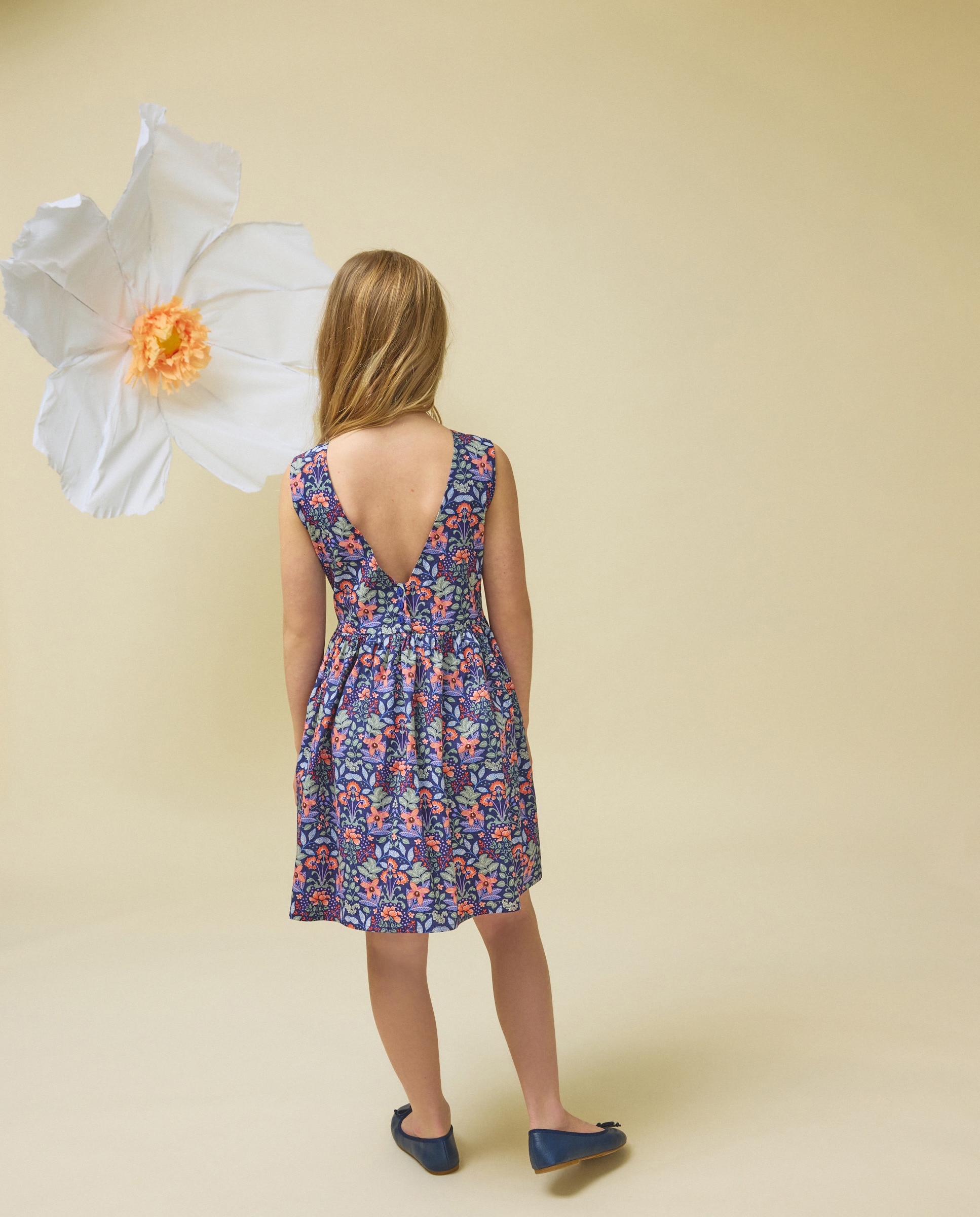 Vestido de Popelina com Costas em V Kids El Corte Inglés Azul-3