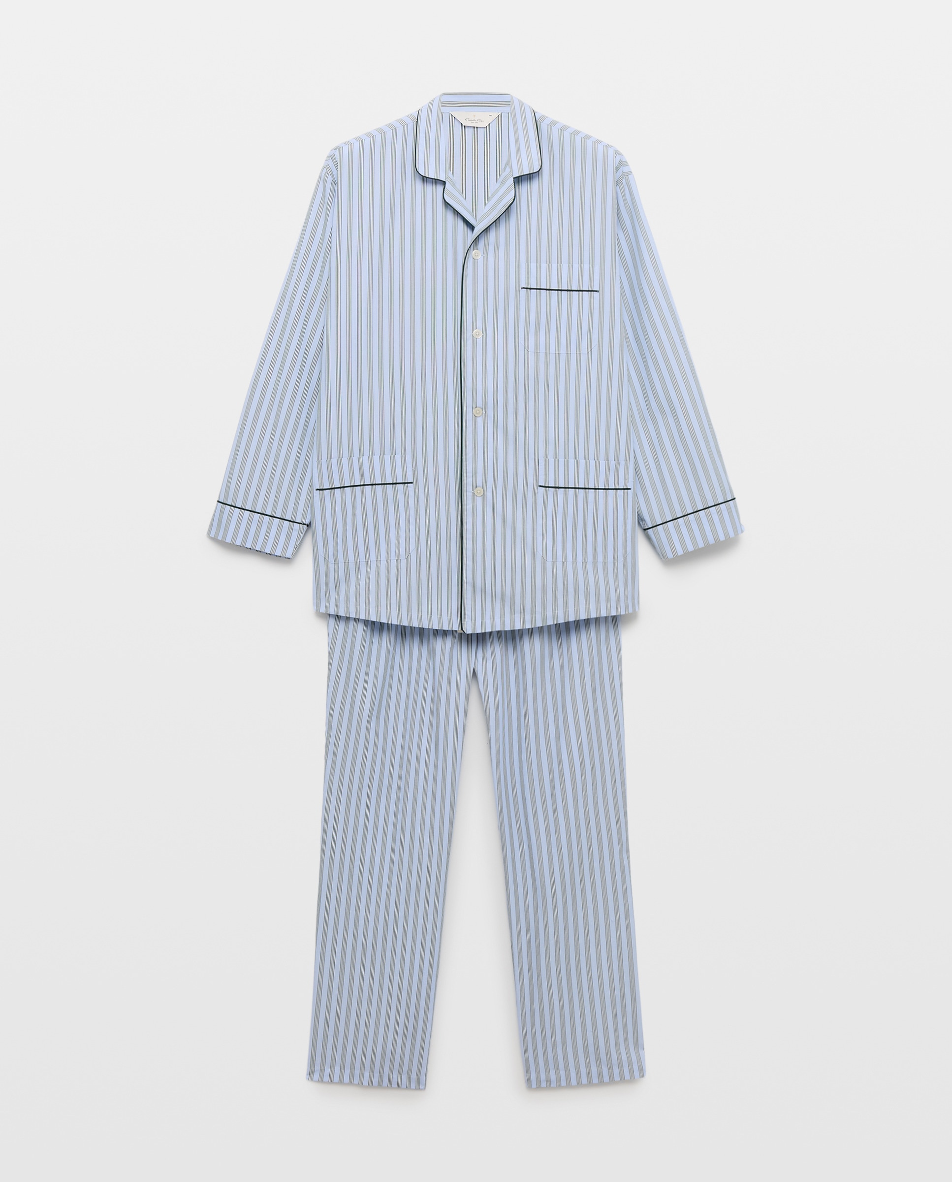 Pijama de Popelina com Tecido às Riscas Azul-claro-3