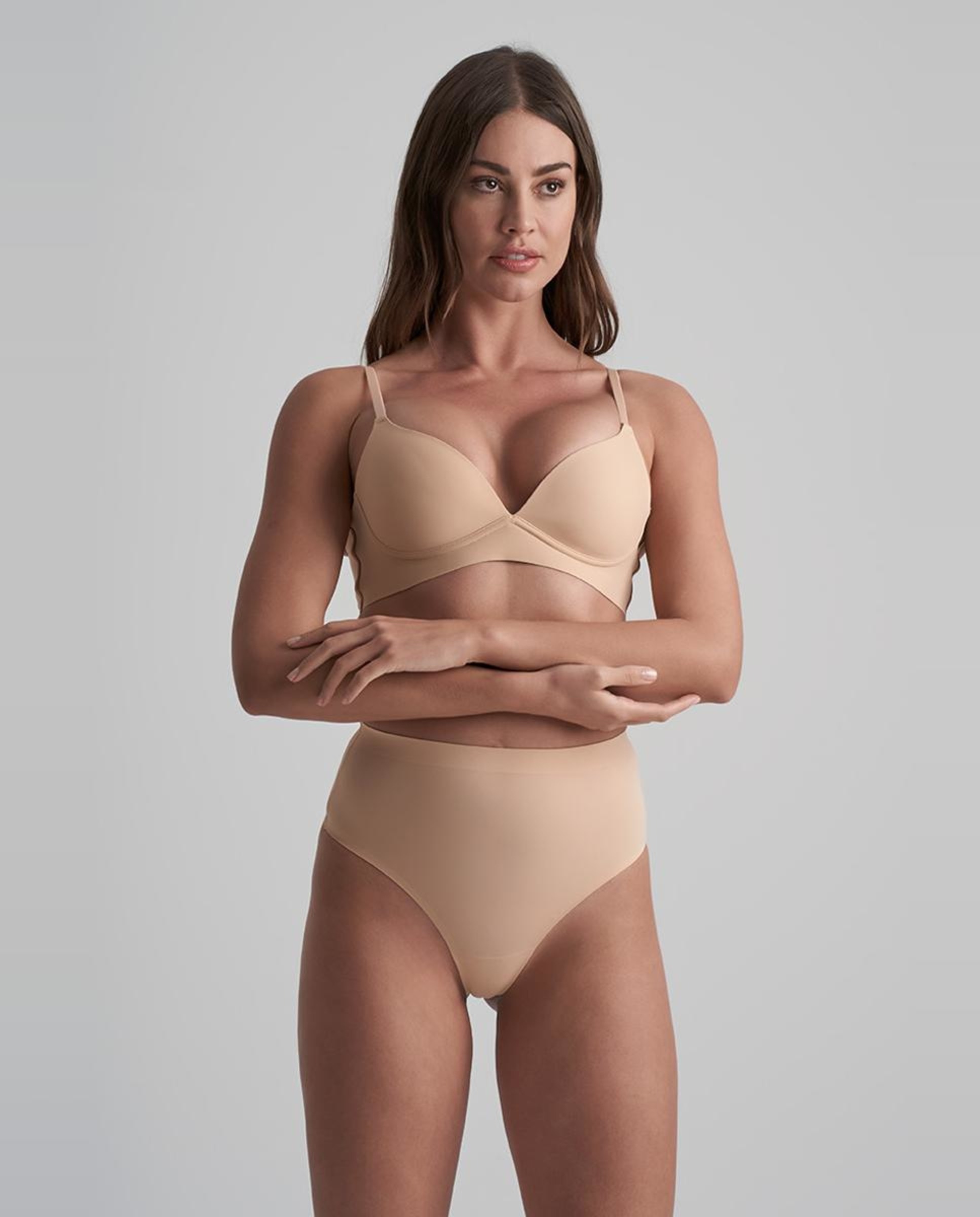 Tanga Adelgaçante de Cintura Média de Controlo Ligeiro e Tecido Suave e Invisíveis Bege-5