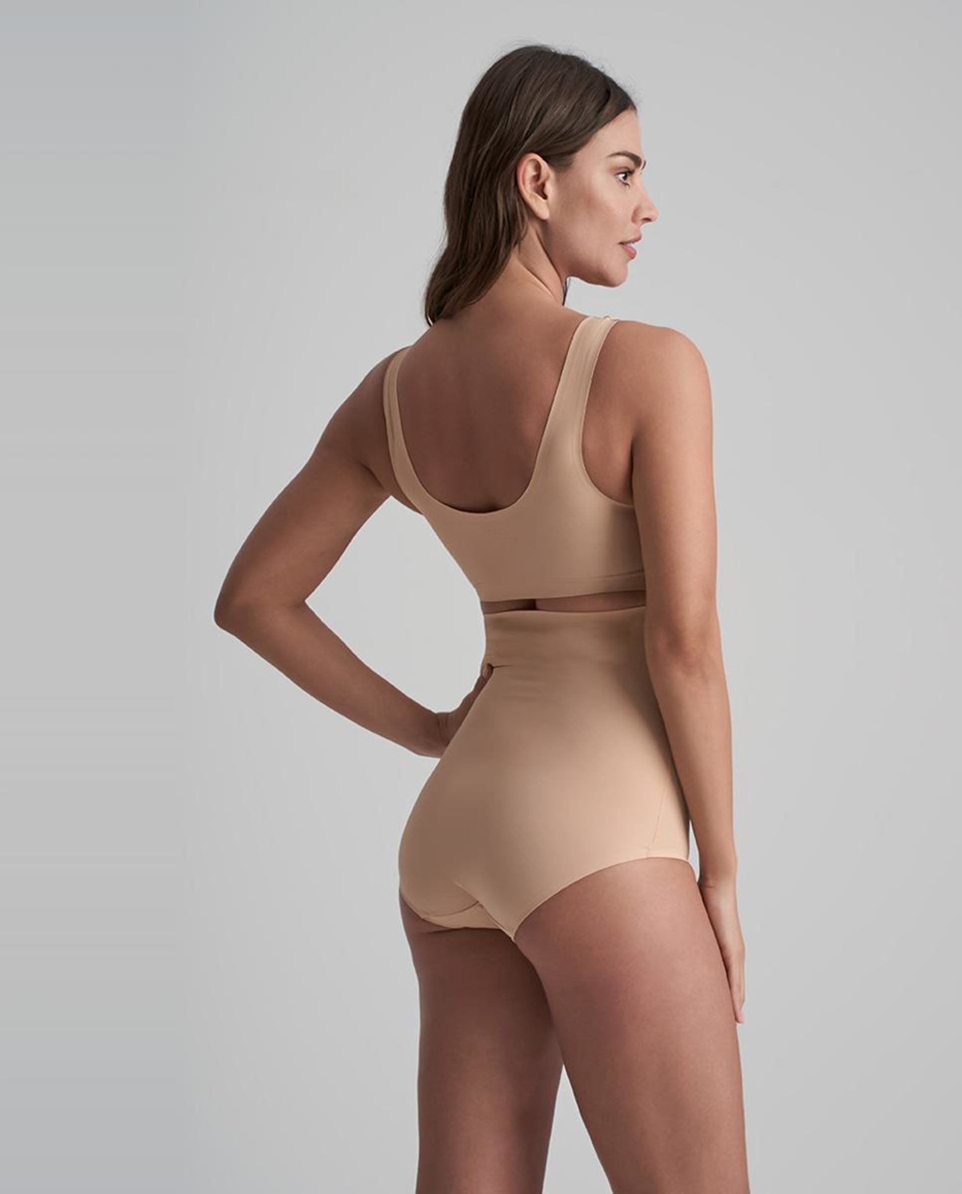 Cueca Adelgaçante de Cintura Subida de Controlo Ligeiro Suaves e Invisíveis Bege-4
