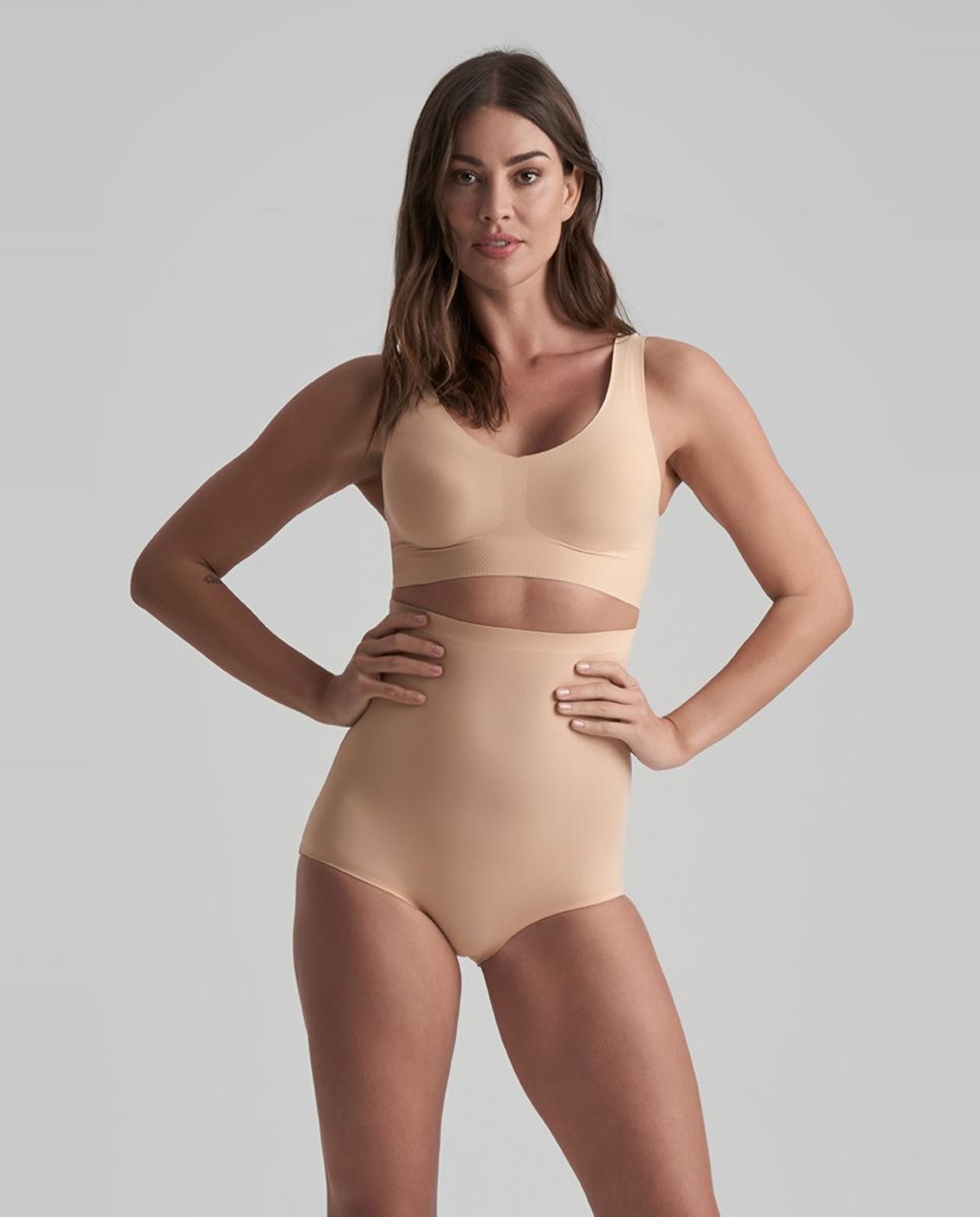 Cueca Adelgaçante de Cintura Subida de Controlo Ligeiro Suaves e Invisíveis Bege-3