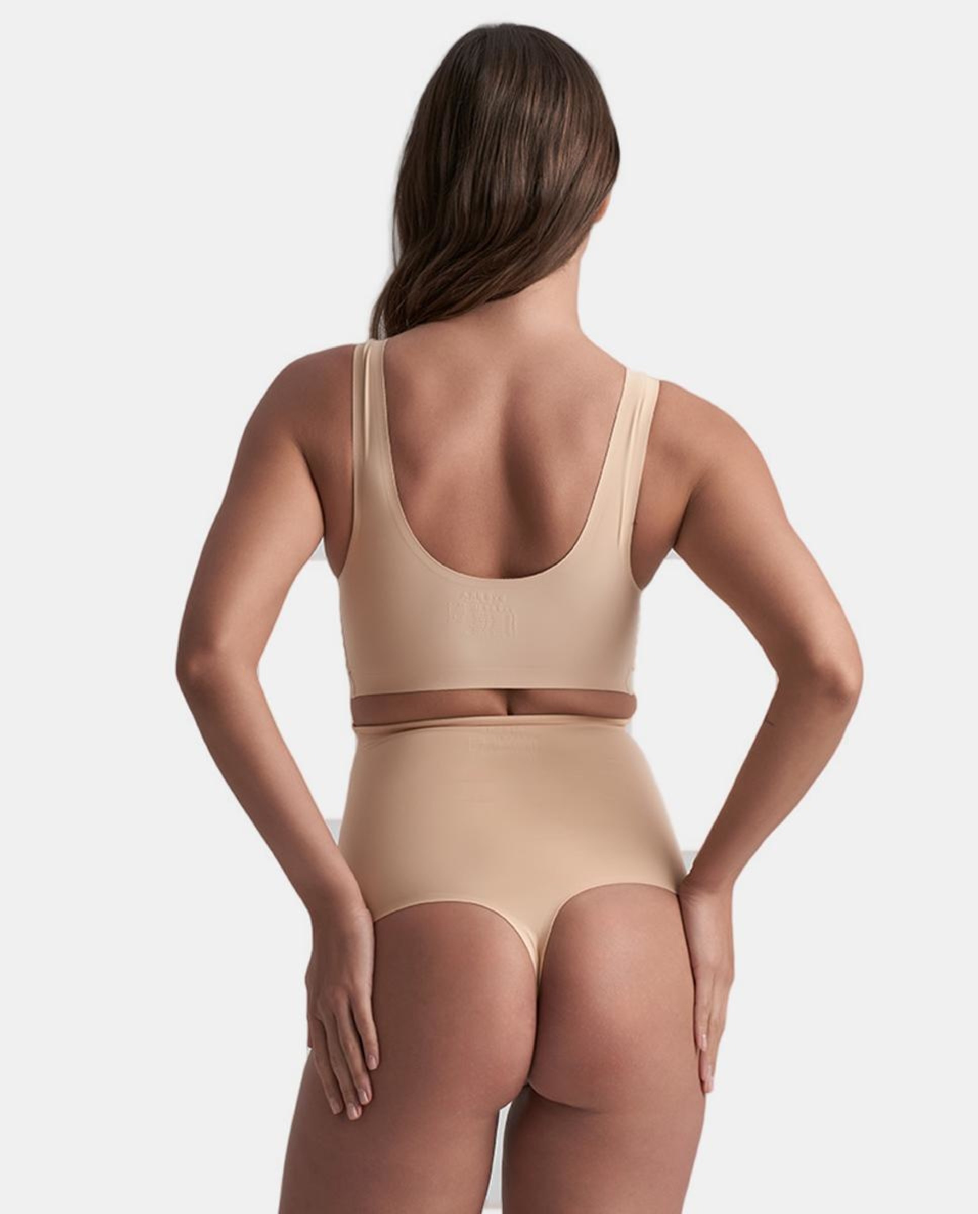 Tanga Adelgaçante de Cintura Subida de Controlo Ligeiro e Tecido Suave e Invisíveis Bege-2