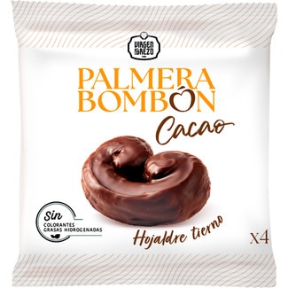 palmera bombón de hojaldre tierno con cacao 4 unidades envase 205 g - Virgen Del Brezo