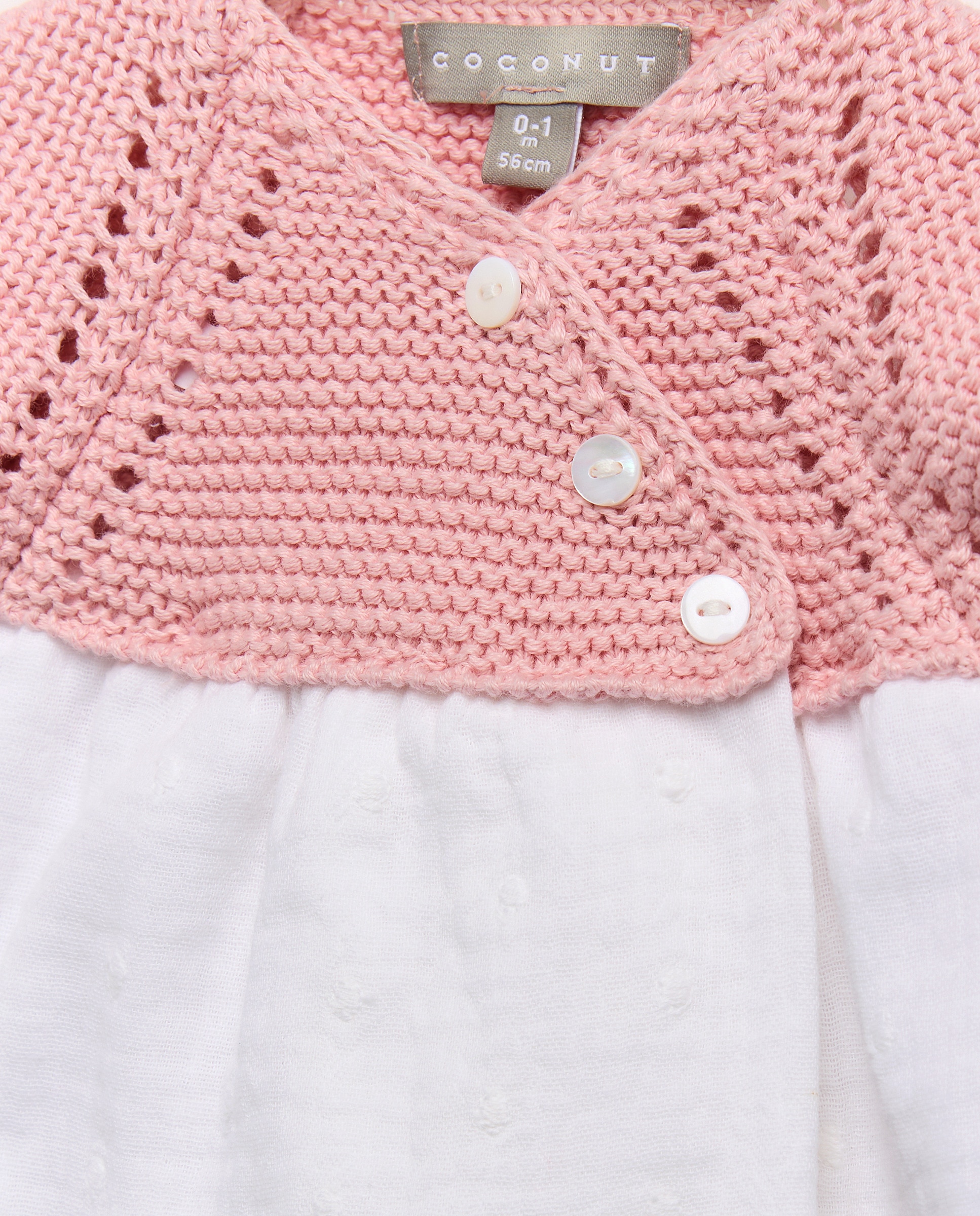Cueiro Curto de Tricot e Chiffon Bordado de Bebé 200 Rosa-3