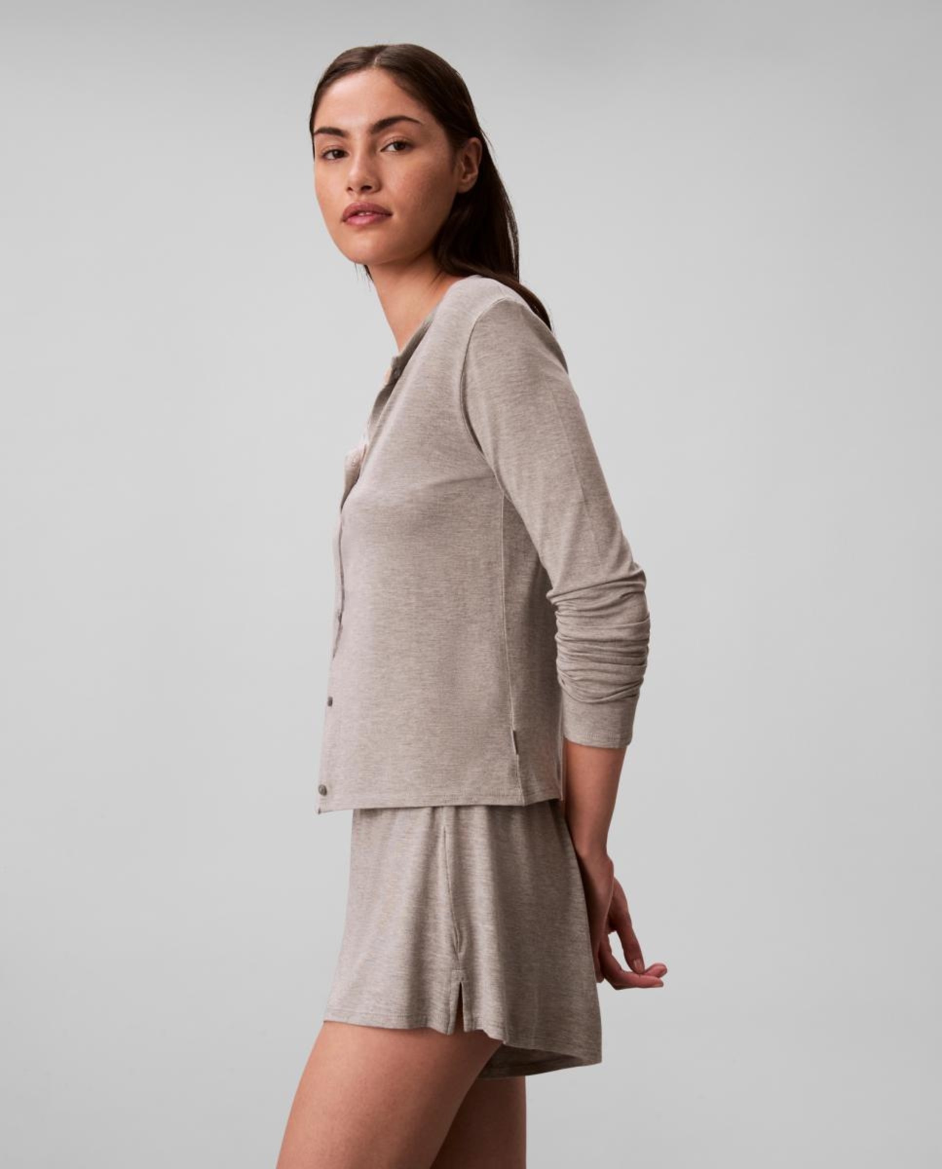 Cardigan de Manga Comprida Ultra Soft Modal Cinzento-3