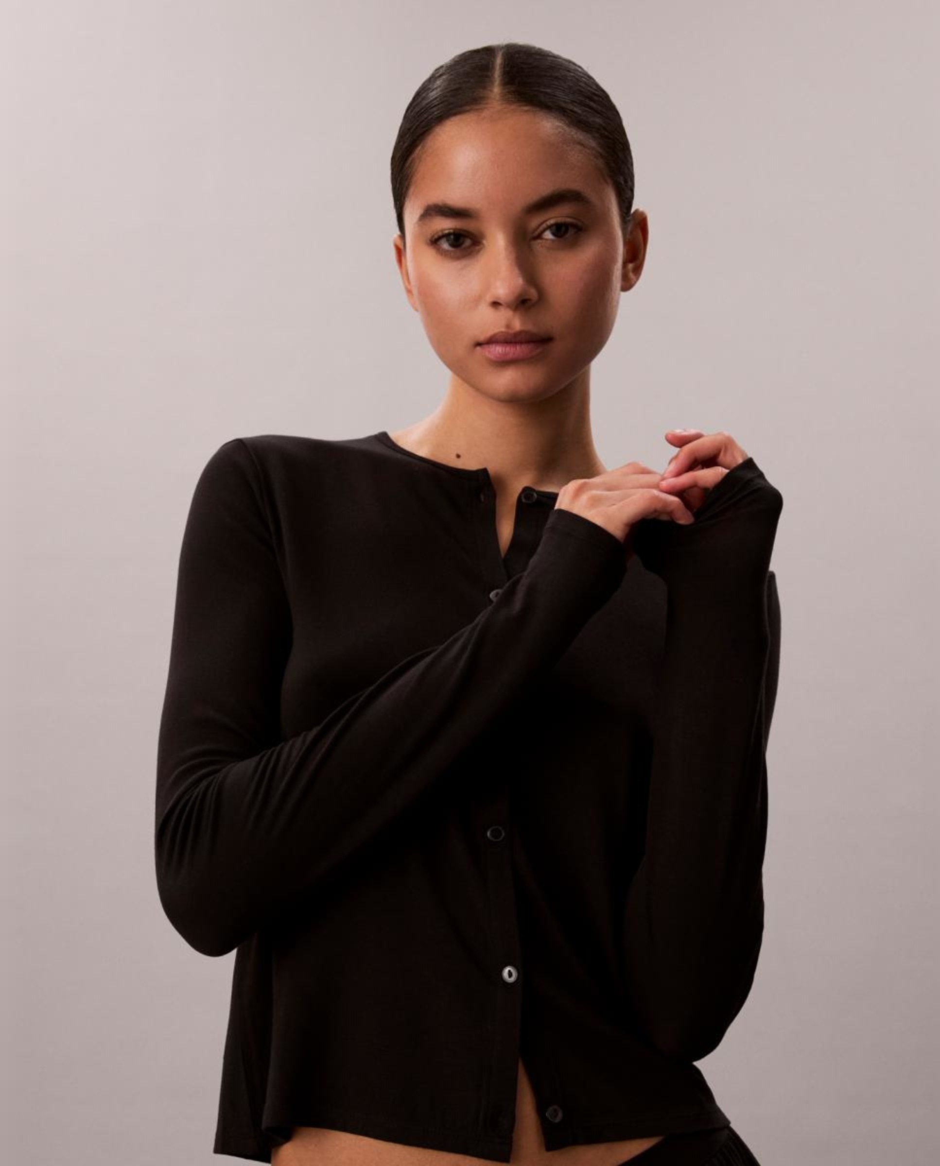 Cardigan de Manga Comprida Ultra Soft Modal Preto-5