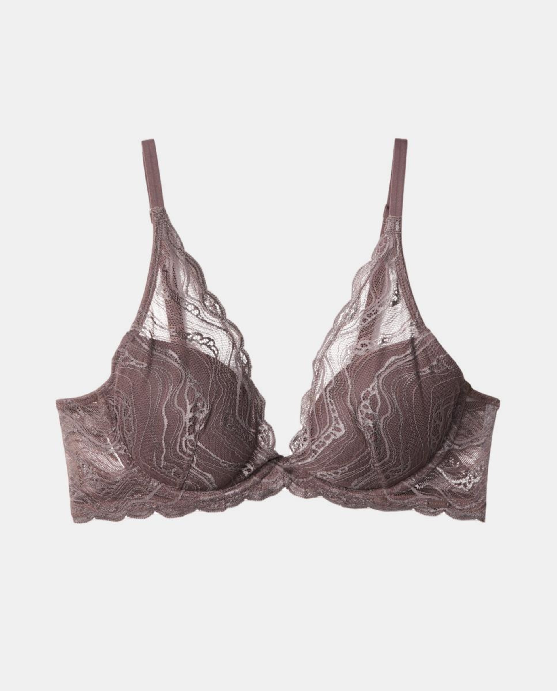 Soutien Decotado de Renda Sensual Stretch Lace Castanho-6