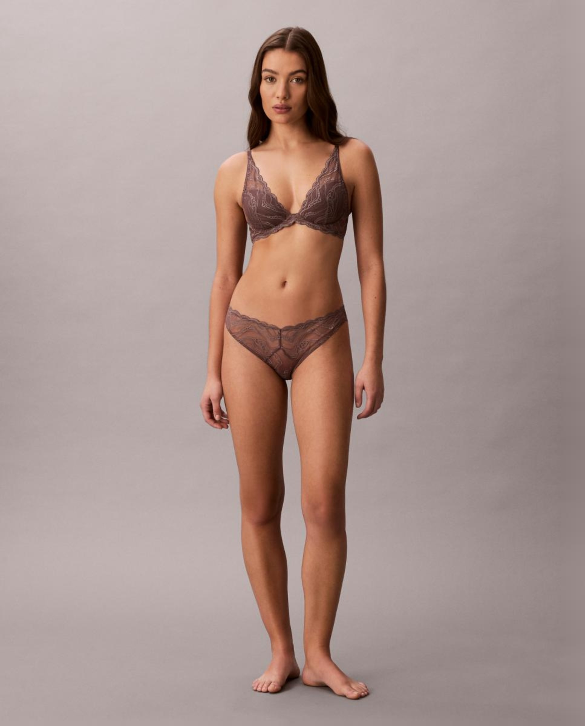 Soutien Decotado de Renda Sensual Stretch Lace Castanho-7