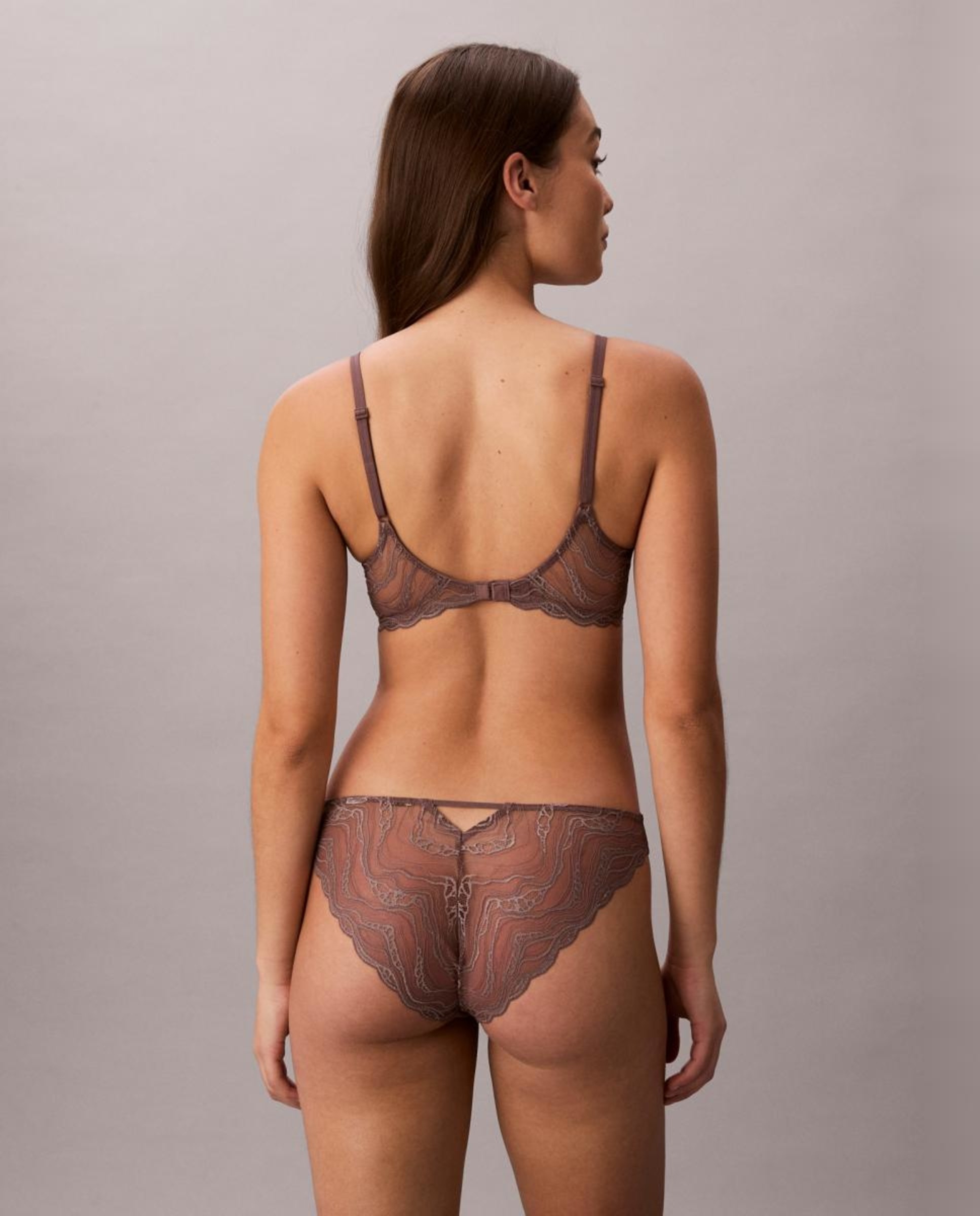 Soutien Decotado de Renda Sensual Stretch Lace Castanho-4