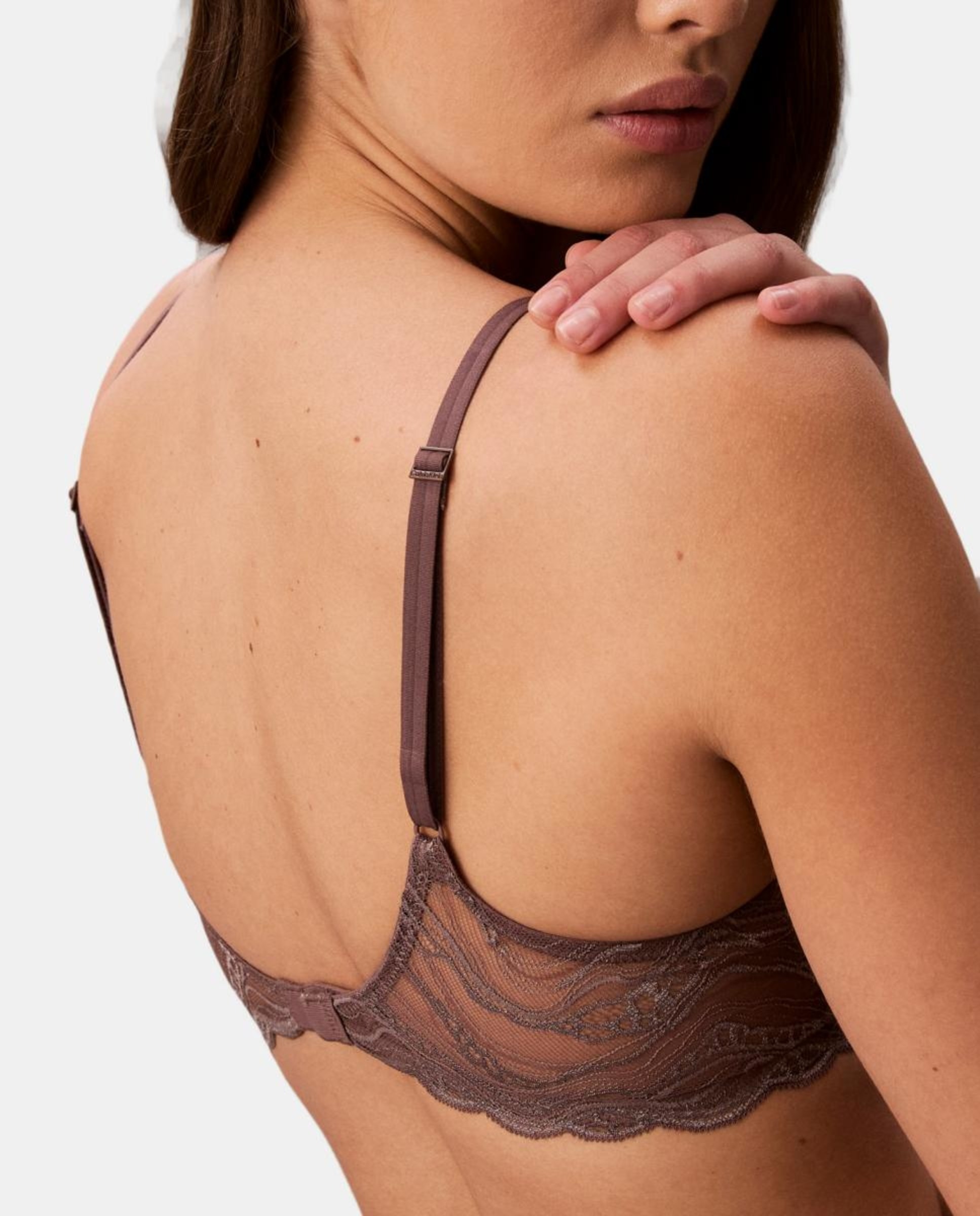 Soutien Decotado de Renda Sensual Stretch Lace Castanho-3