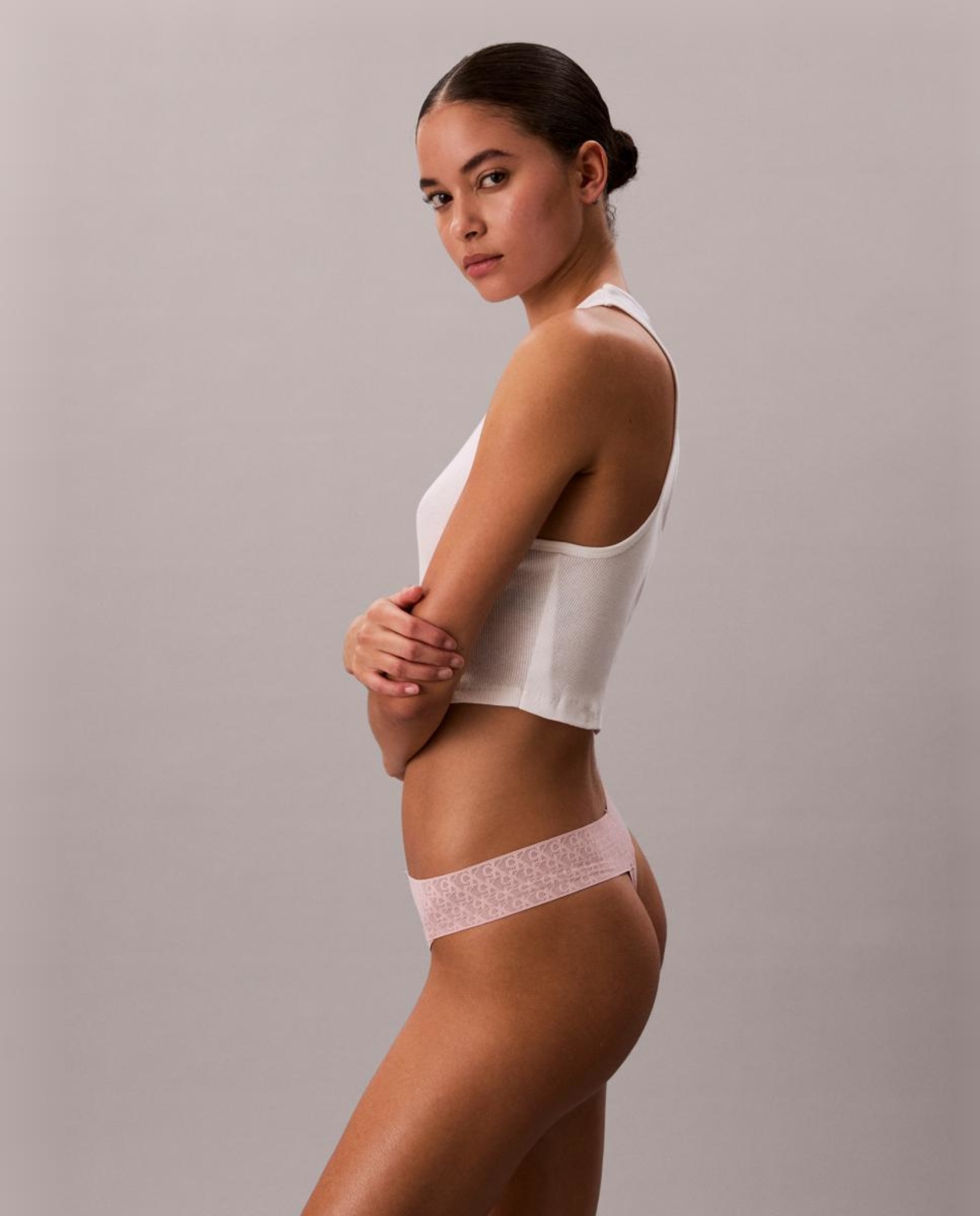 Tanga de Cintura Baixa Icon Logo Lace Rosa-4