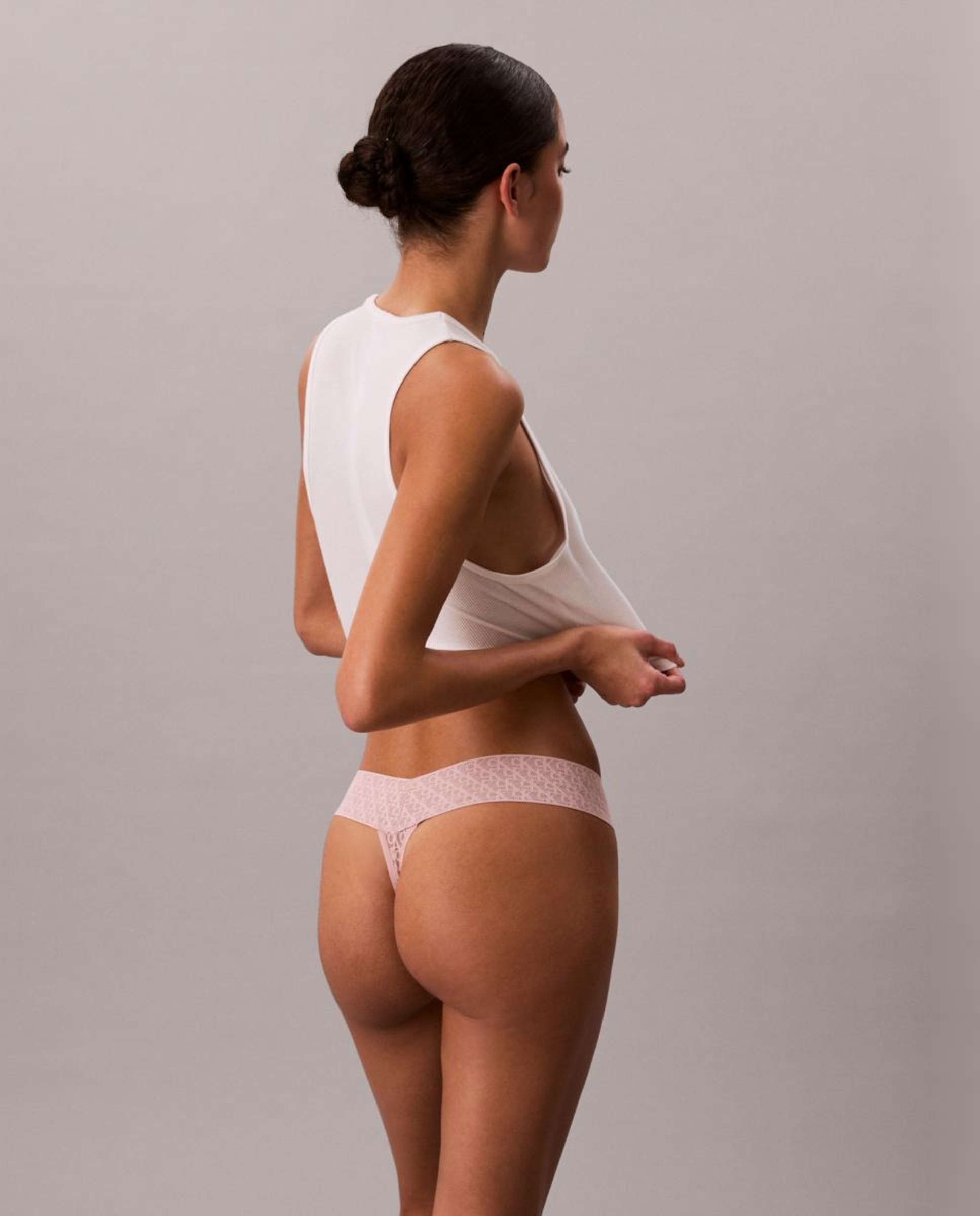 Tanga de Cintura Baixa Icon Logo Lace Rosa-3