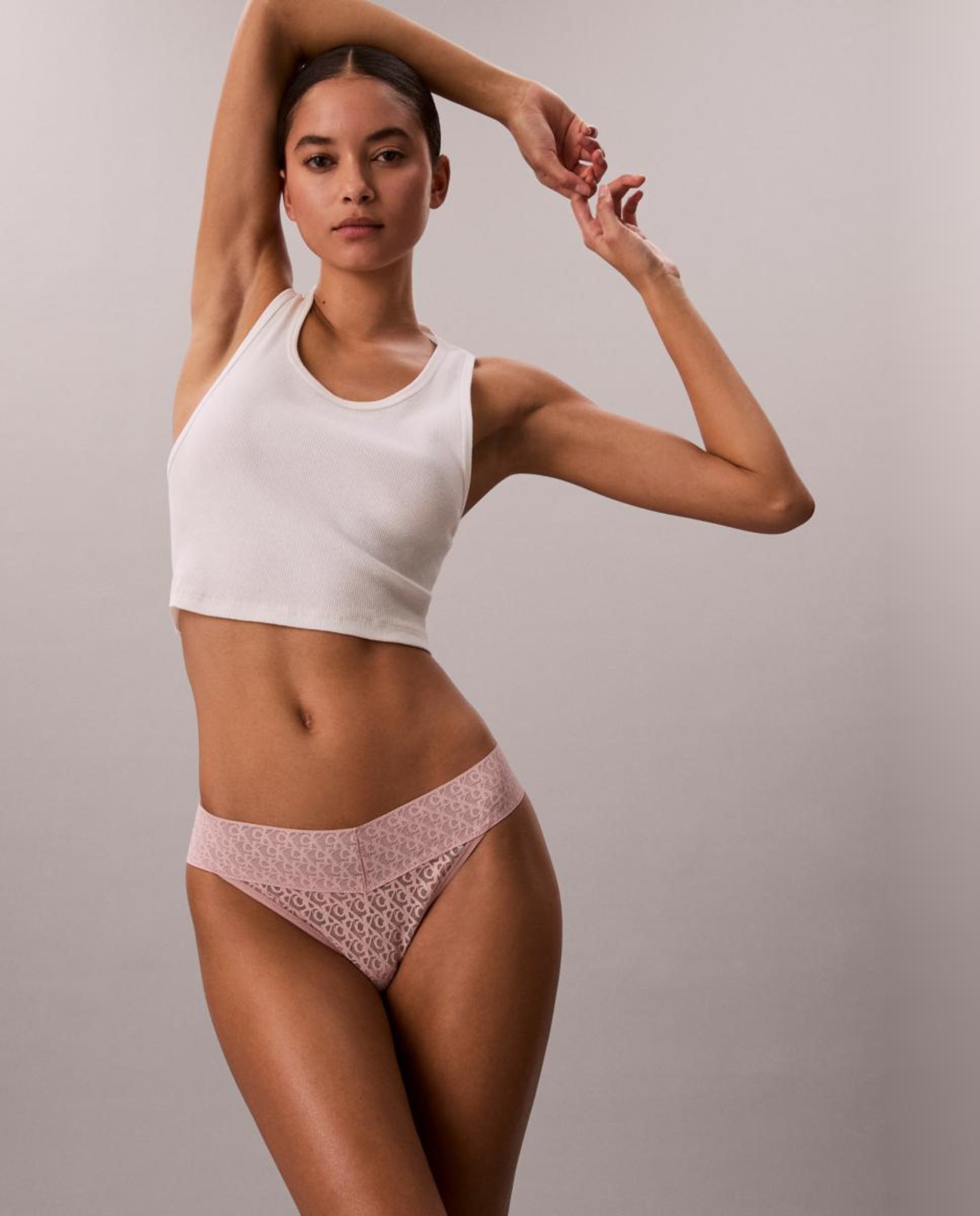 Tanga de Cintura Baixa Icon Logo Lace Rosa-2