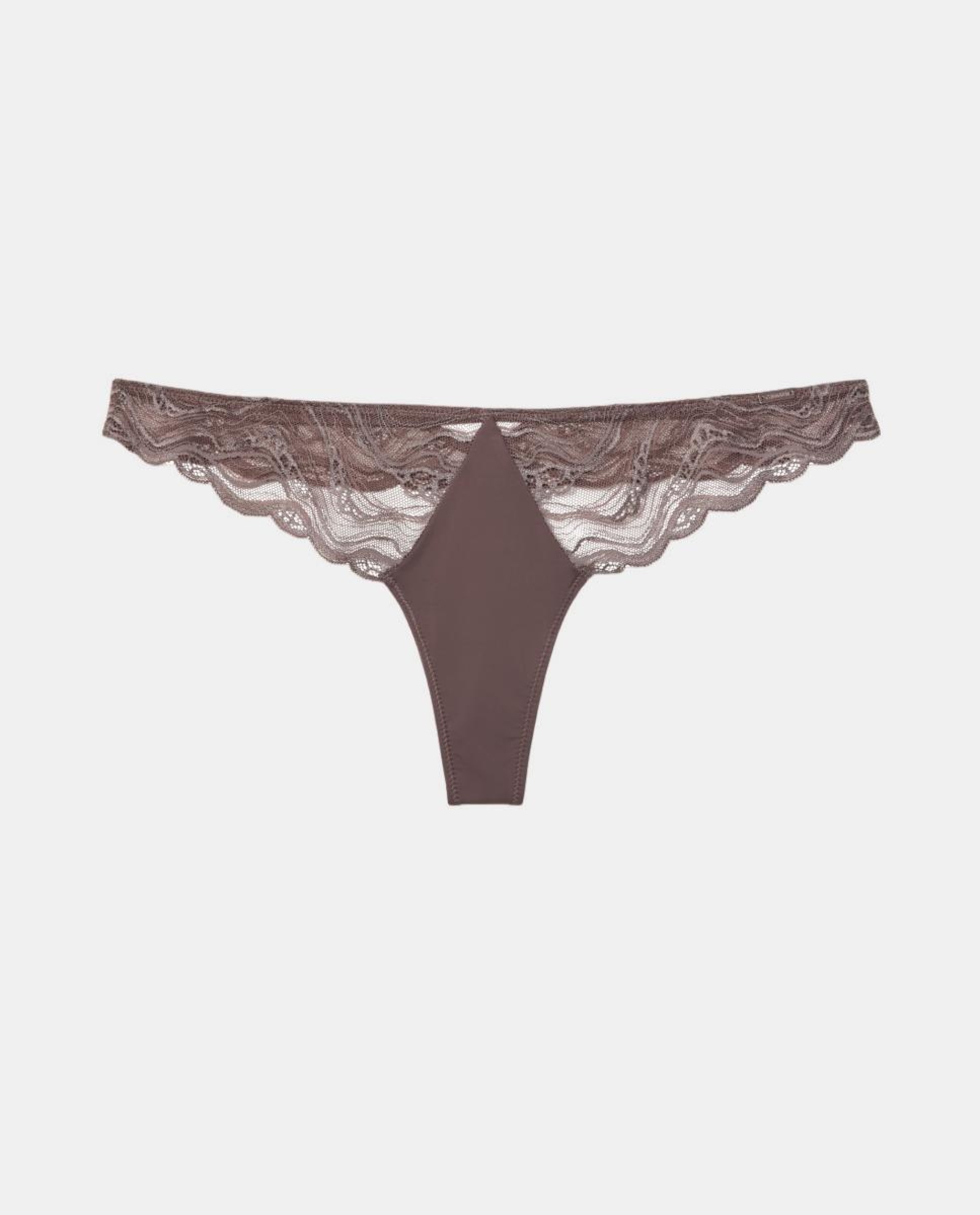Tanga de Renda Sensual Stretch Lace Castanho-6
