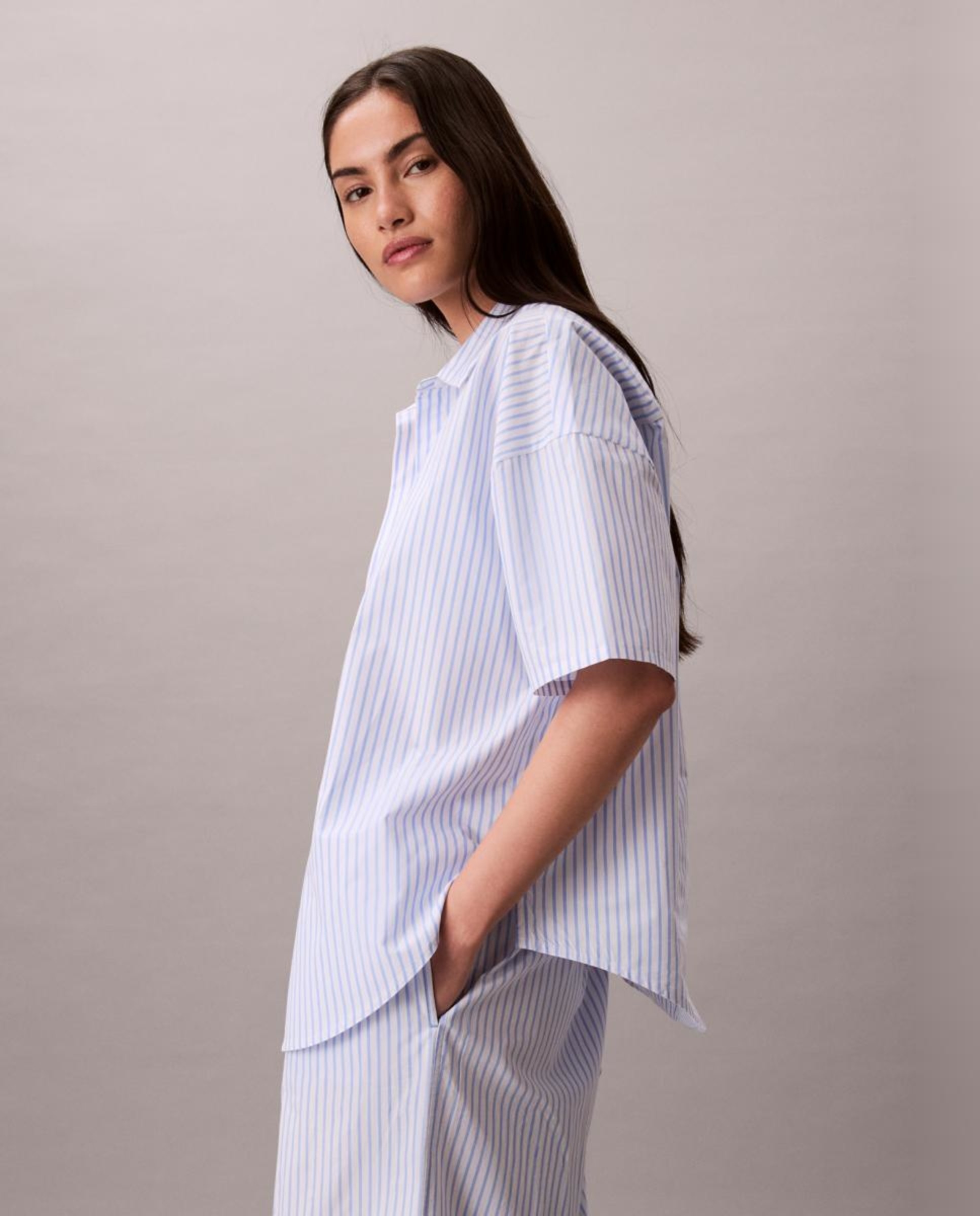 Calças de Pijama Cotton Poplin Azul-5